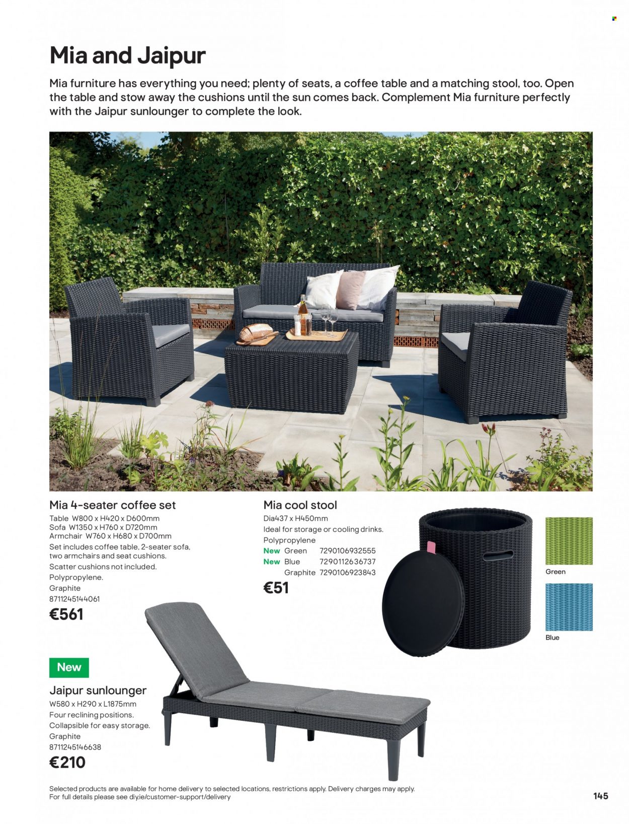 B&Q offer  - Sales products - stool, arm chair, sofa, coffee table, cushion. Page 145.