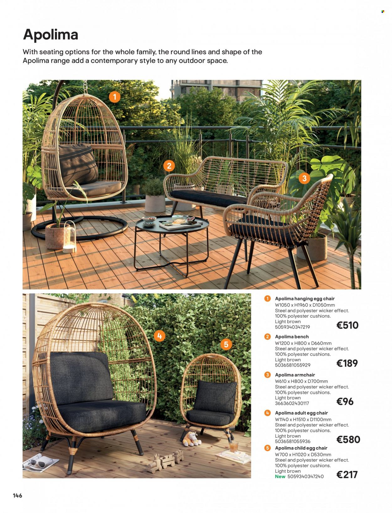 B&Q offer  - Sales products - chair, bench, arm chair, cushion. Page 146.