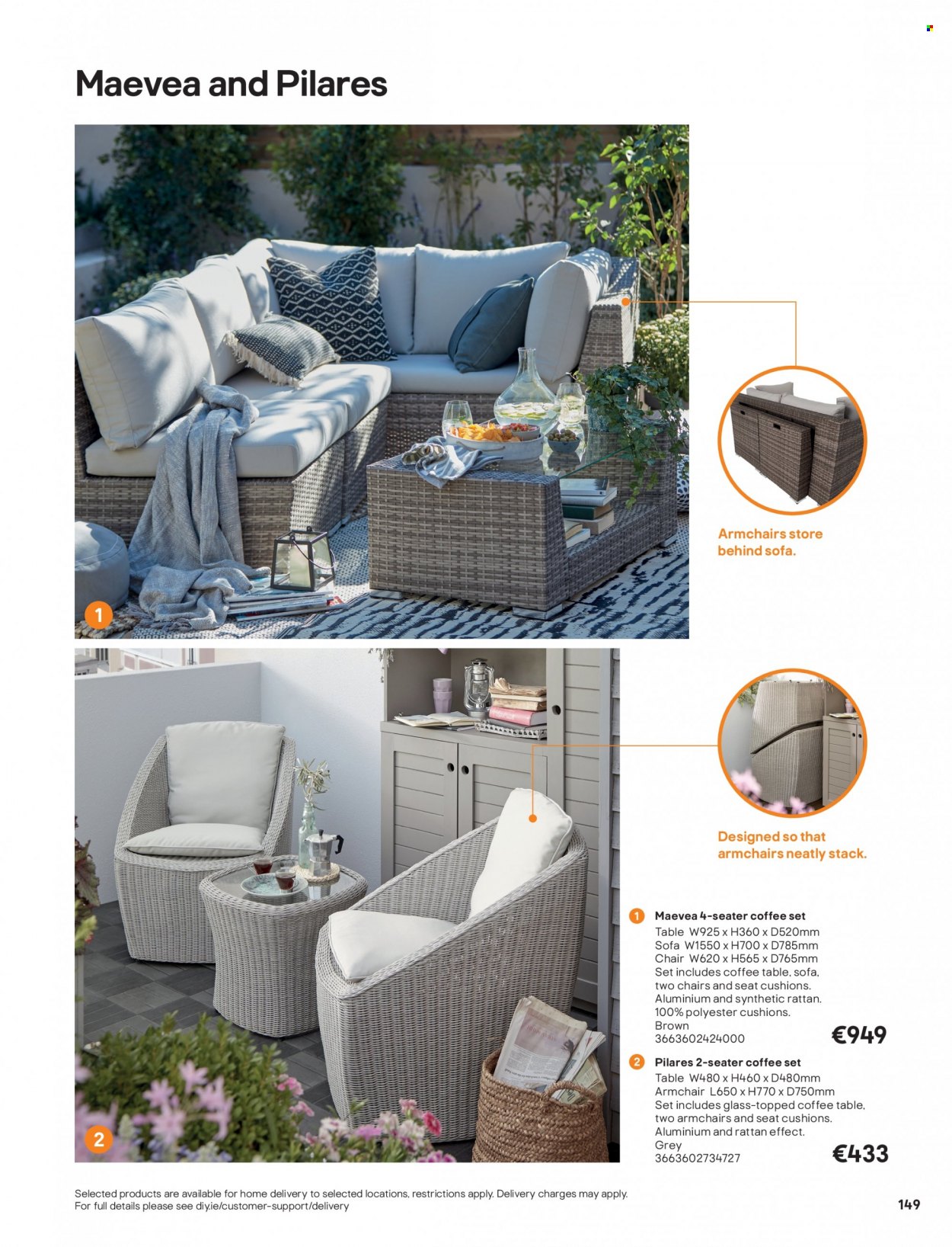 B&Q offer  - Sales products - table, chair, arm chair, sofa, coffee table, cushion. Page 149.