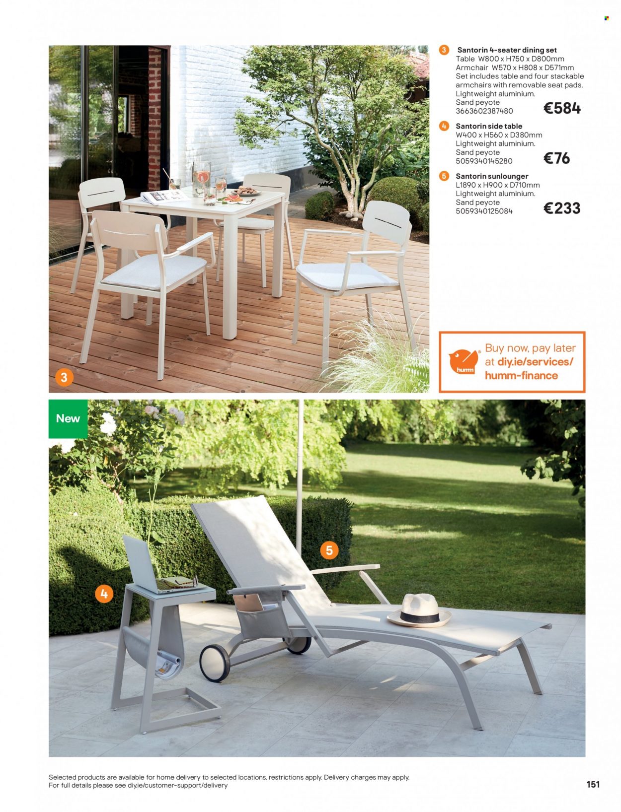 B&Q offer  - Sales products - dining set, arm chair, sidetable, chair pad. Page 151.