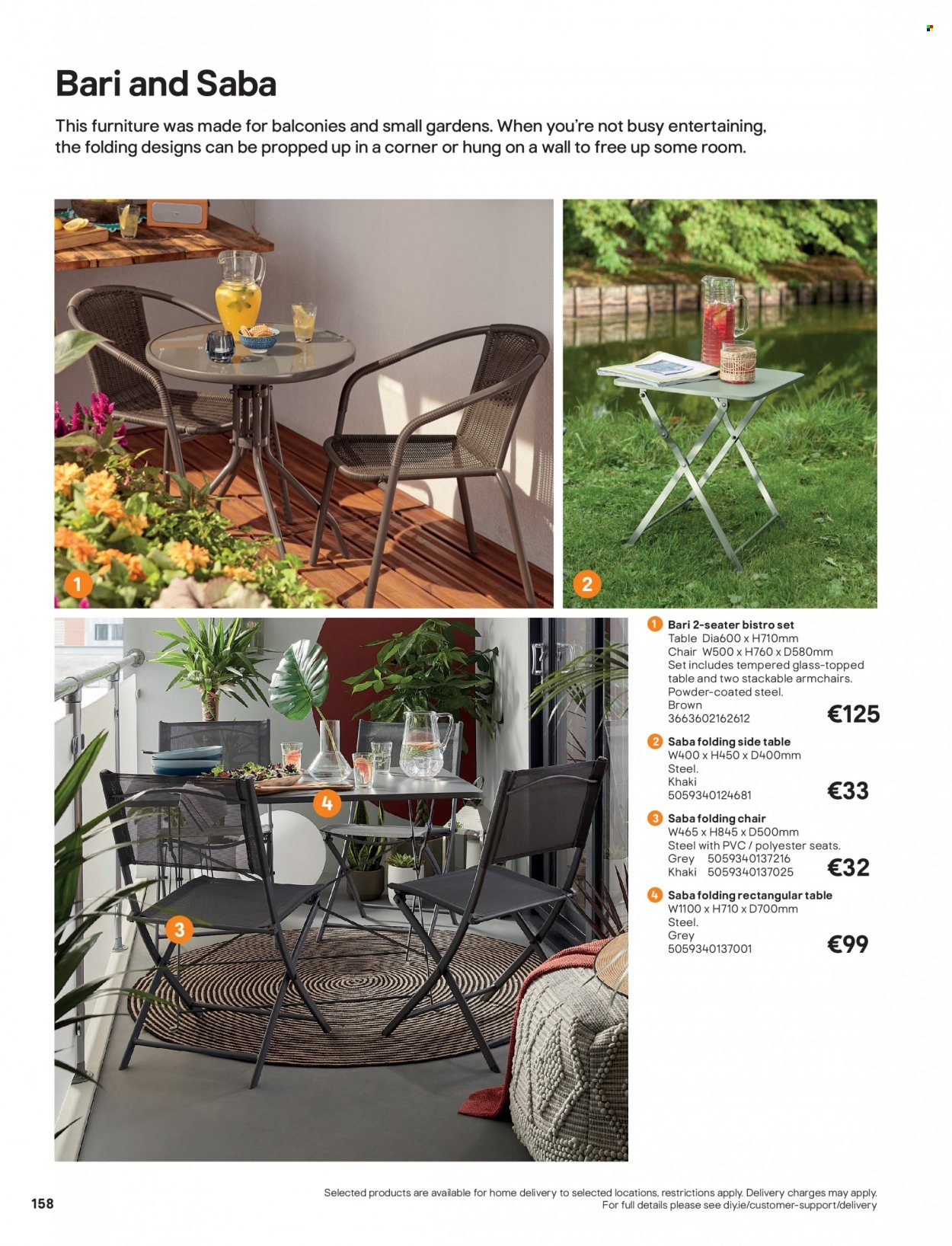 B&Q offer  - Sales products - table, chair, arm chair, sidetable, folding chair. Page 158.