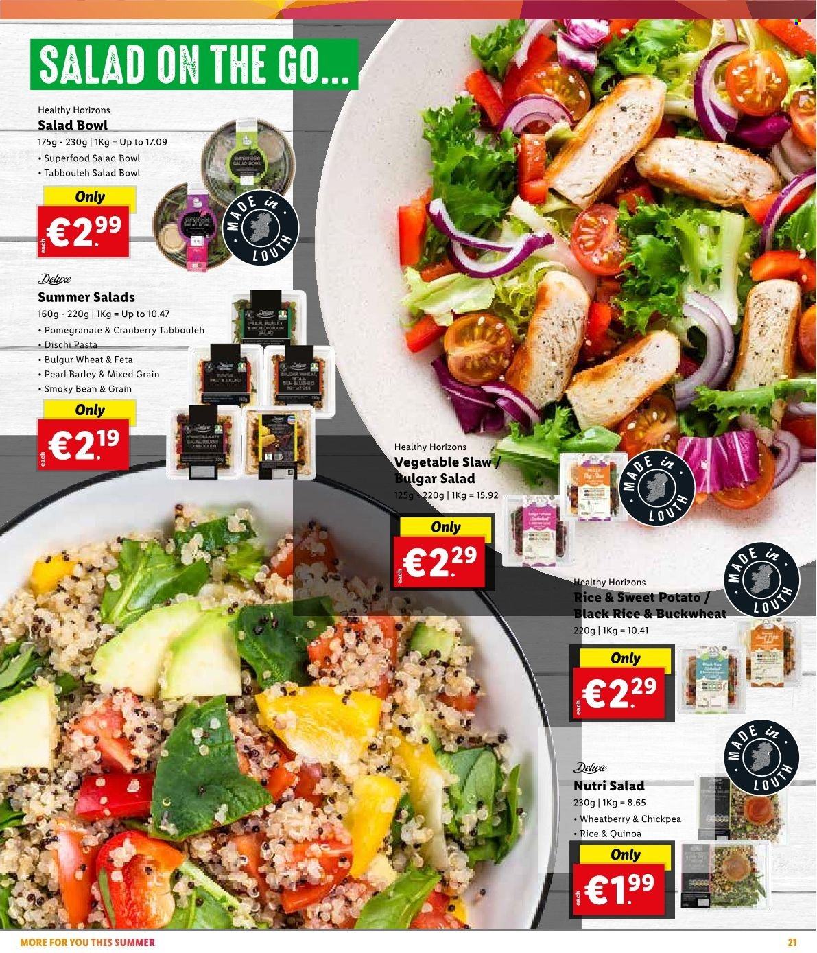 Lidl offer  - Sales products - sweet potato, pomegranate, pasta, feta cheese, buckwheat, quinoa, rice, salad bowl, bowl. Page 25.