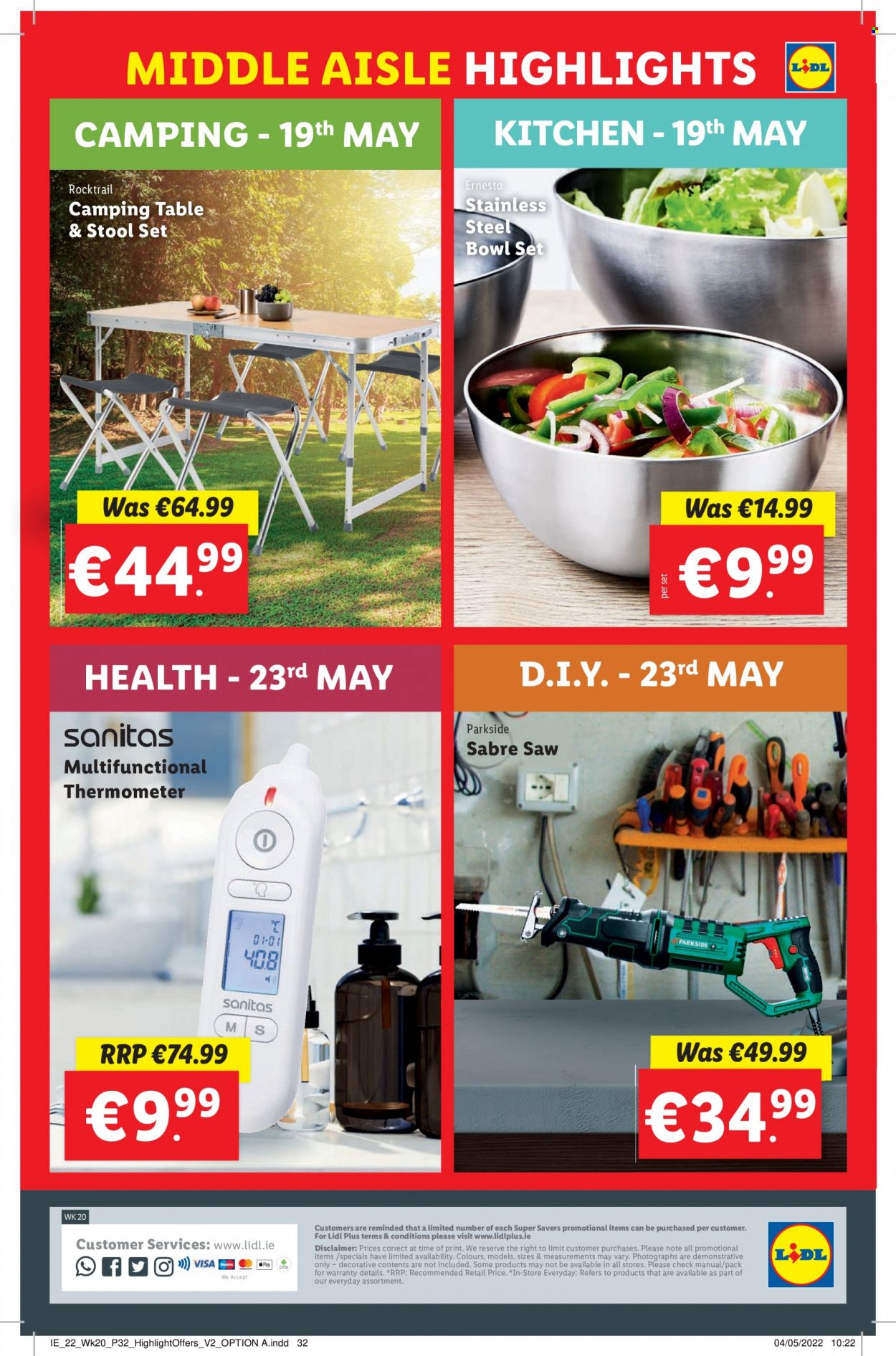 Lidl offer  - 19.5.2022 - 25.5.2022 - Sales products - table, stool, Parkside. Page 32.