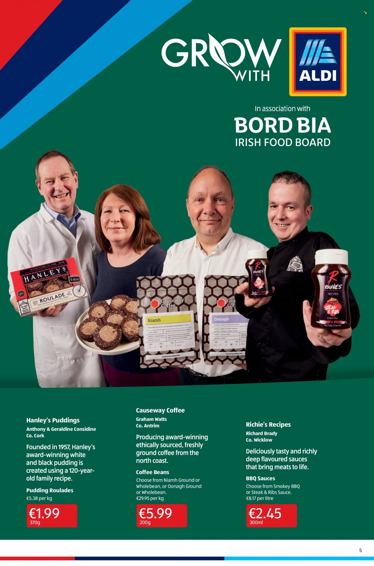 Aldi offer  - 19.5.2022 - 25.5.2022 - Sales products - black pudding, coffee beans, ground coffee, steak. Page 5.