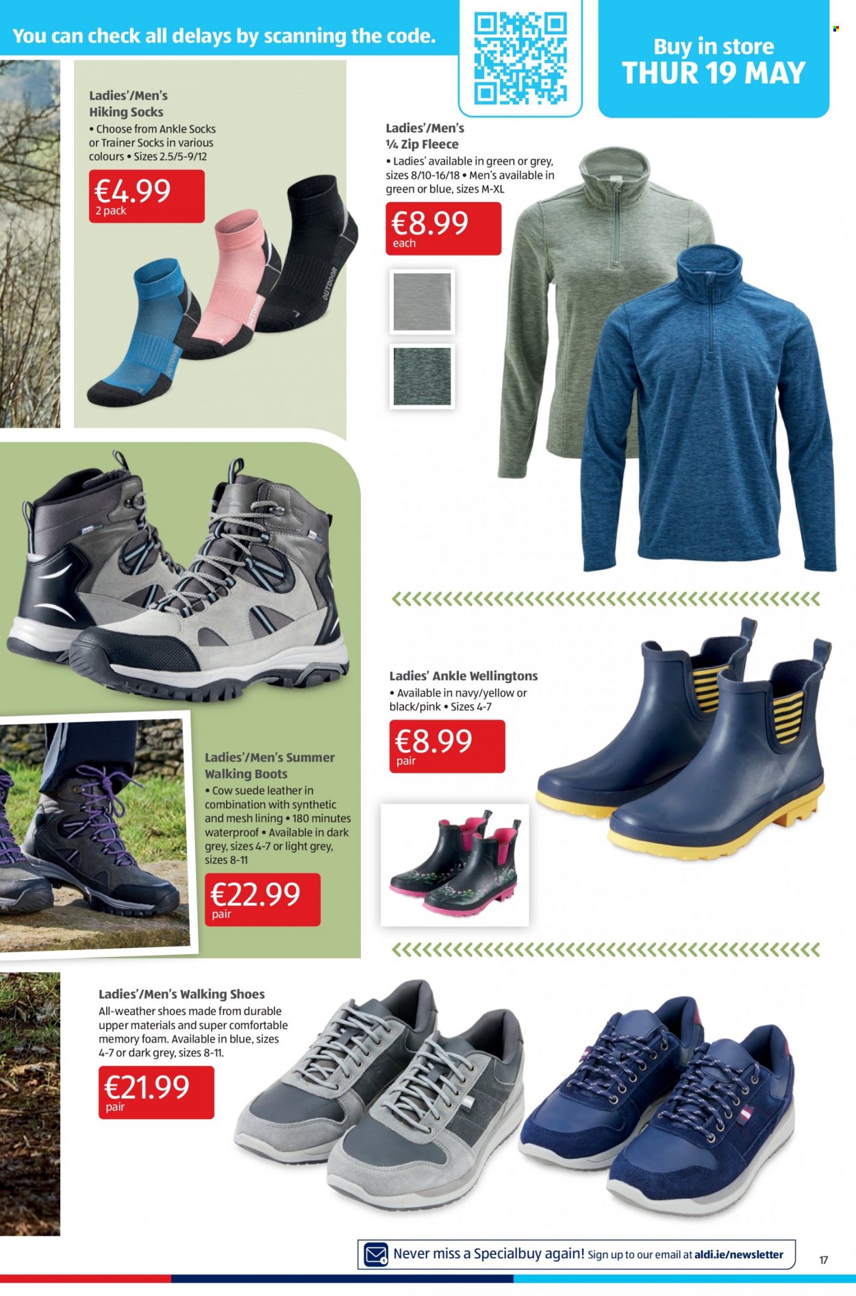 Aldi offer  - 19.5.2022 - 25.5.2022 - Sales products - boots, shoes, socks. Page 17.