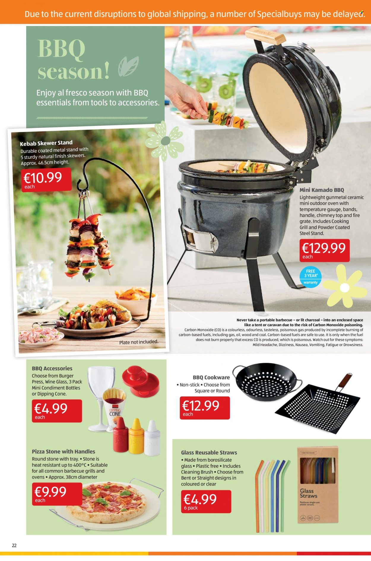 Aldi offer  - 19.5.2022 - 25.5.2022 - Sales products - pizza, hamburger, cookware set, wine glass, plate, watch, tent, essentials. Page 22.