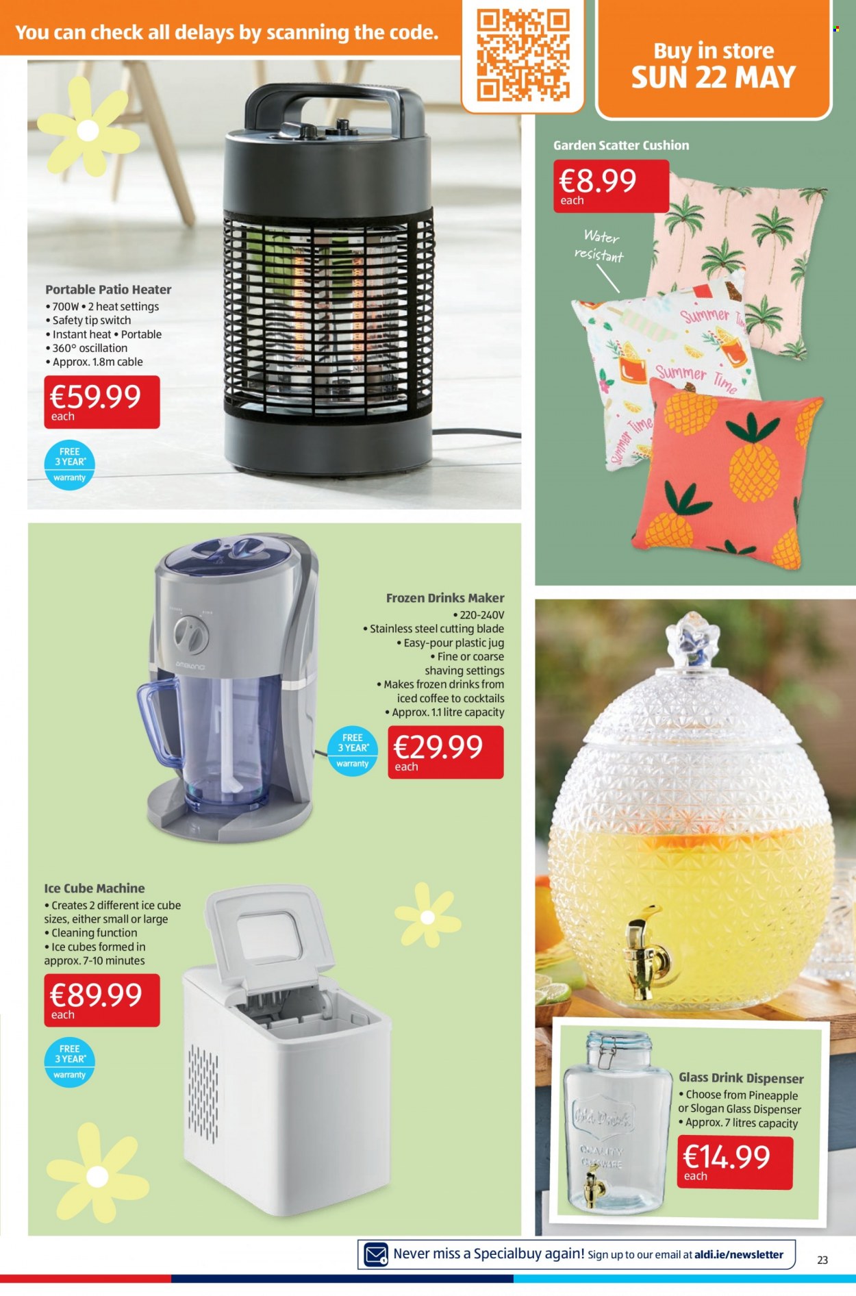 Aldi offer  - 19.5.2022 - 25.5.2022 - Sales products - ice cubes, switch, iced coffee, dispenser, cushion. Page 23.