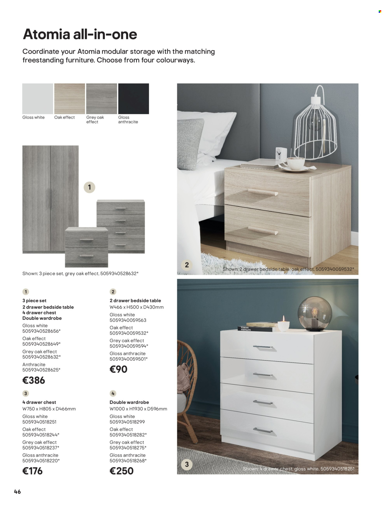B&Q offer  - Sales products - table, wardrobe, bedside table. Page 46.