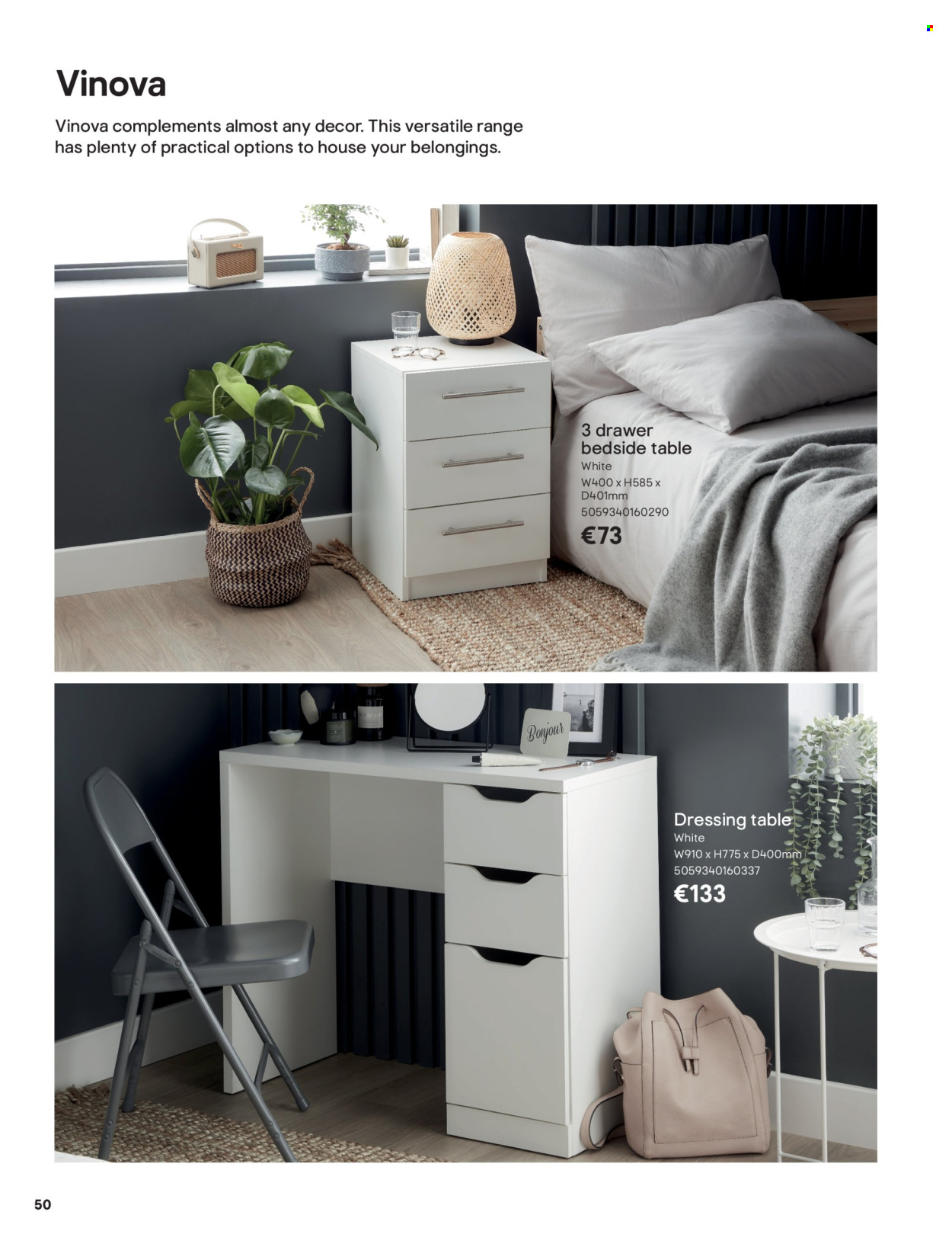 B&Q offer  - Sales products - table, bedside table, dressing table. Page 50.