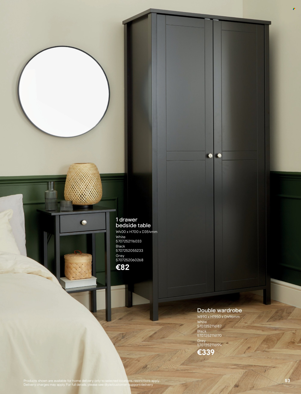 B&Q offer  - Sales products - table, wardrobe, bedside table. Page 53.