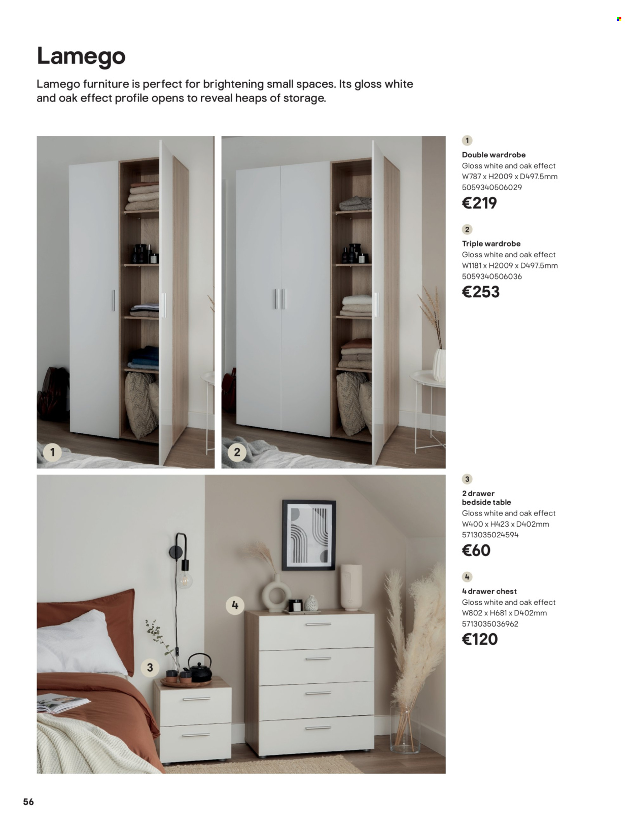 B&Q offer  - Sales products - table, wardrobe, bedside table. Page 56.