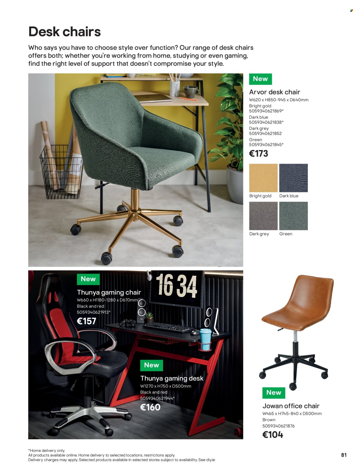 B&Q offer  - Sales products - chair, desk, gaming desk, gaming chair, office chair. Page 81.