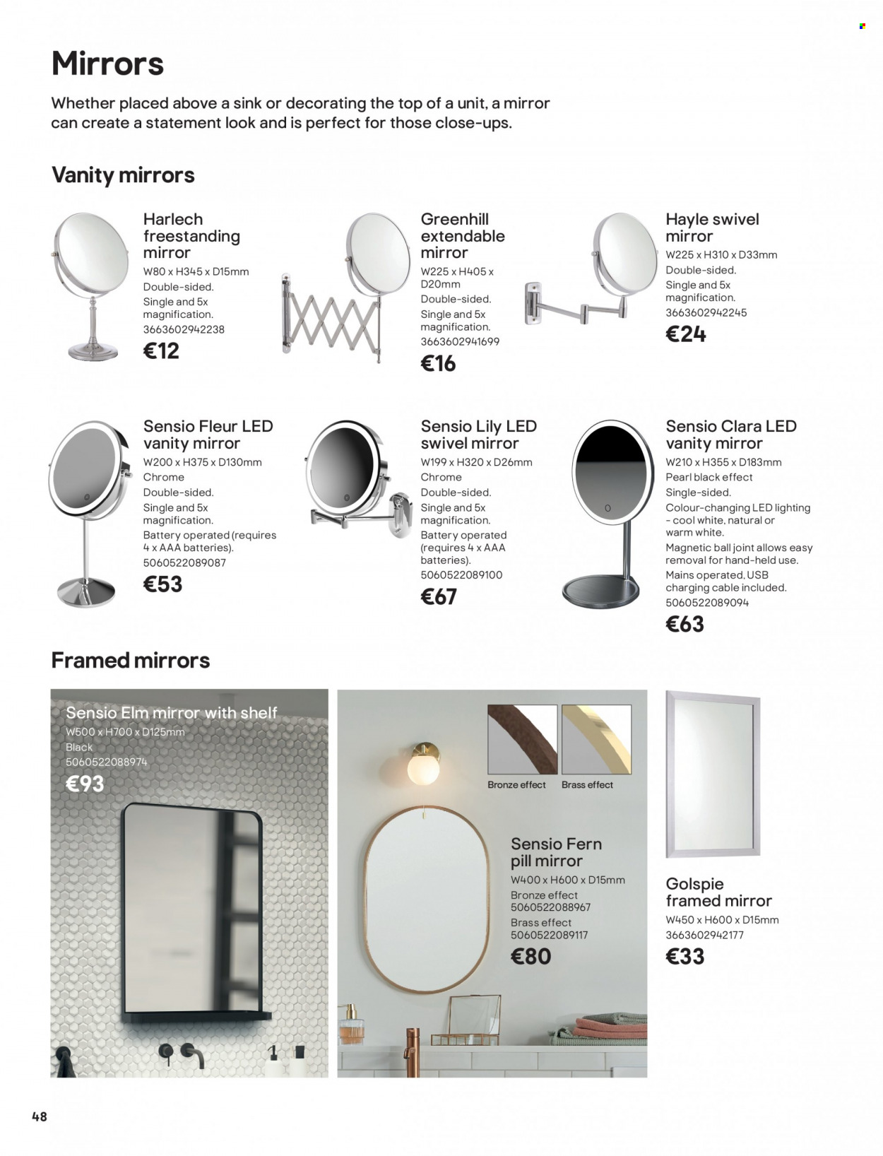 B&Q offer  - Sales products - vanity, mirror, mirror with shelf, sink. Page 48.