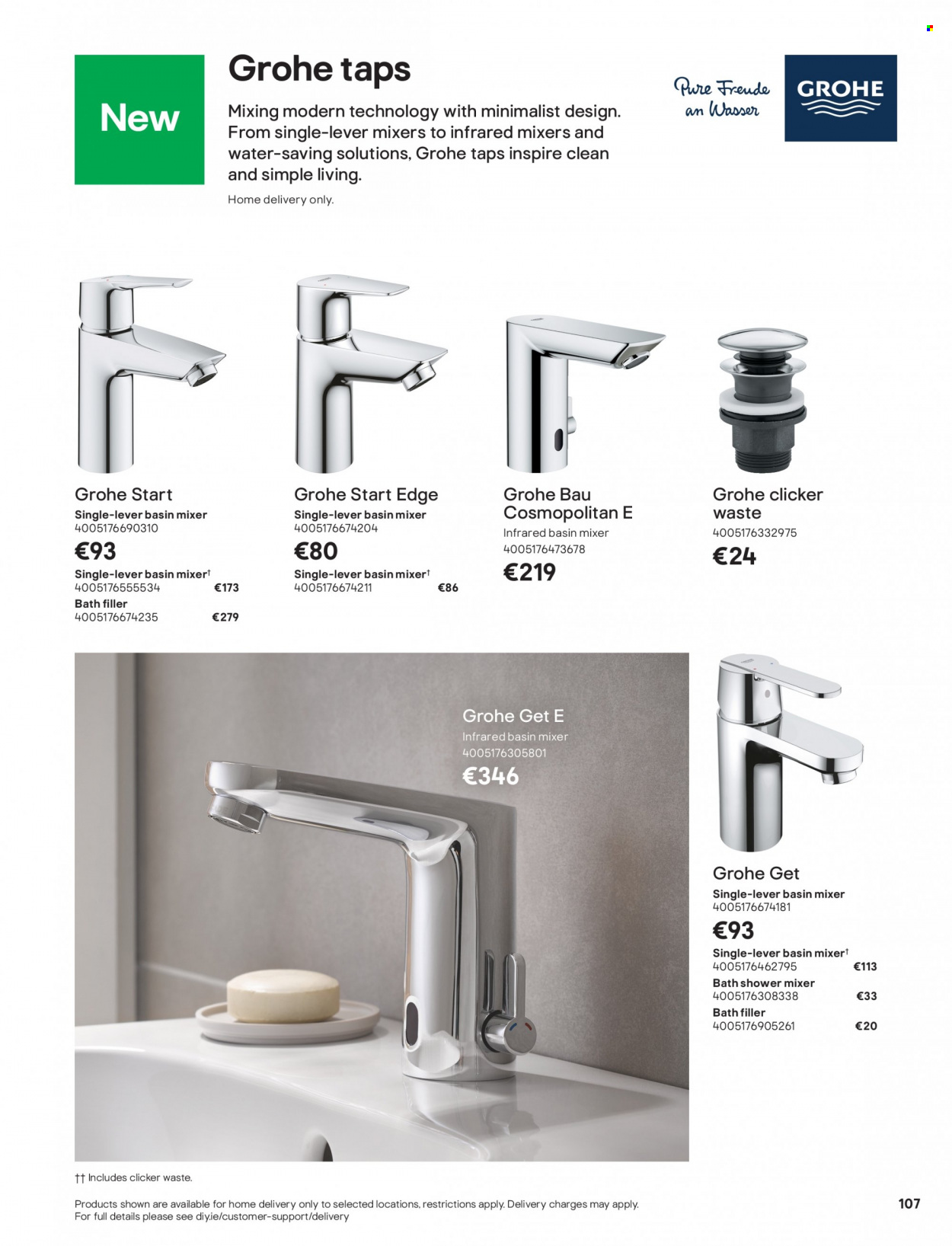 B&Q offer  - Sales products - Grohe, shower mixer, basin mixer. Page 107.