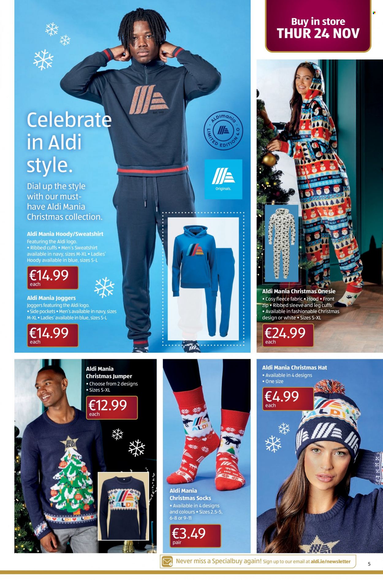 Aldi offer  - 24.11.2022 - 07.12.2022 - Sales products - Dial, sweater, sweatshirt, joggers, socks, hat. Page 5.