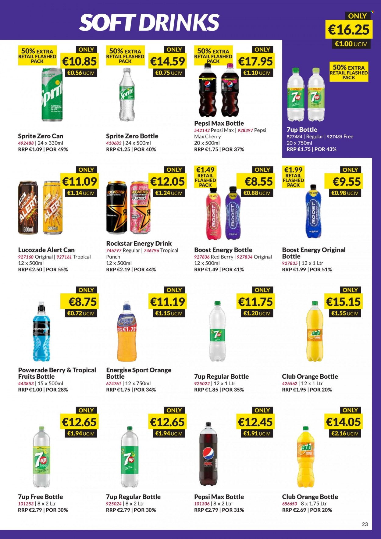 MUSGRAVE Market Place offer  - 22.01.2023 - 11.02.2023 - Sales products - cherries, Sprite, Powerade, Pepsi, energy drink, Pepsi Max, soft drink, 7UP, Lucozade, Rockstar, Boost, punch. Page 23.