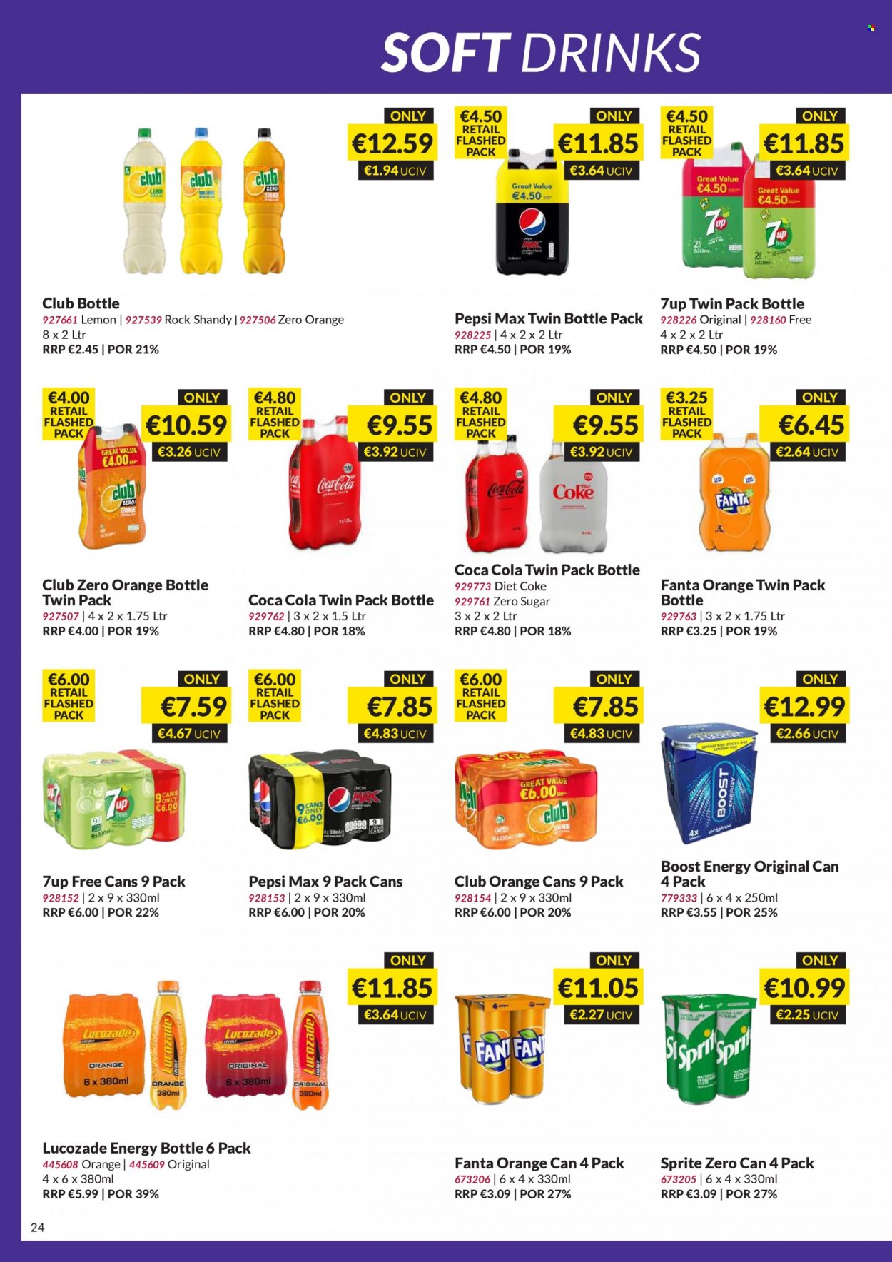 MUSGRAVE Market Place offer  - 22.01.2023 - 11.02.2023 - Sales products - Coca-Cola, Sprite, Pepsi, Fanta, Pepsi Max, Diet Coke, soft drink, 7UP, Club Zero, Lucozade, Boost. Page 24.