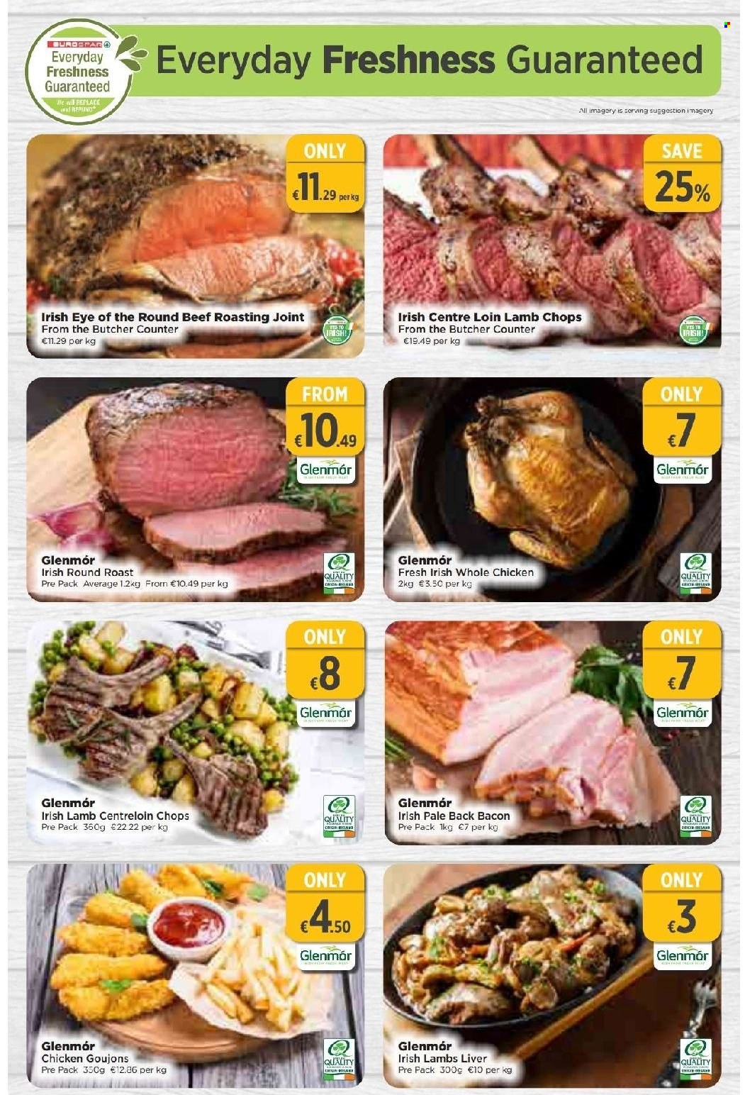 EUROSPAR offer  - 19.01.2023 - 08.02.2023 - Sales products - bacon, whole chicken, chicken meat, beef meat, round roast, lamb chops, lamb meat. Page 2.