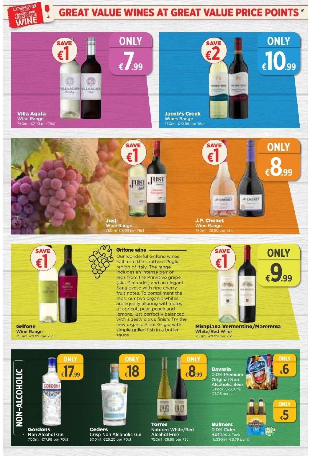 EUROSPAR offer  - 19.01.2023 - 08.02.2023 - Sales products - cherries, pears, lemons, fish, white wine, Jacob's Creek, Pinot Grigio, gin, Gordon's, cider, beer, Bulmers. Page 14.