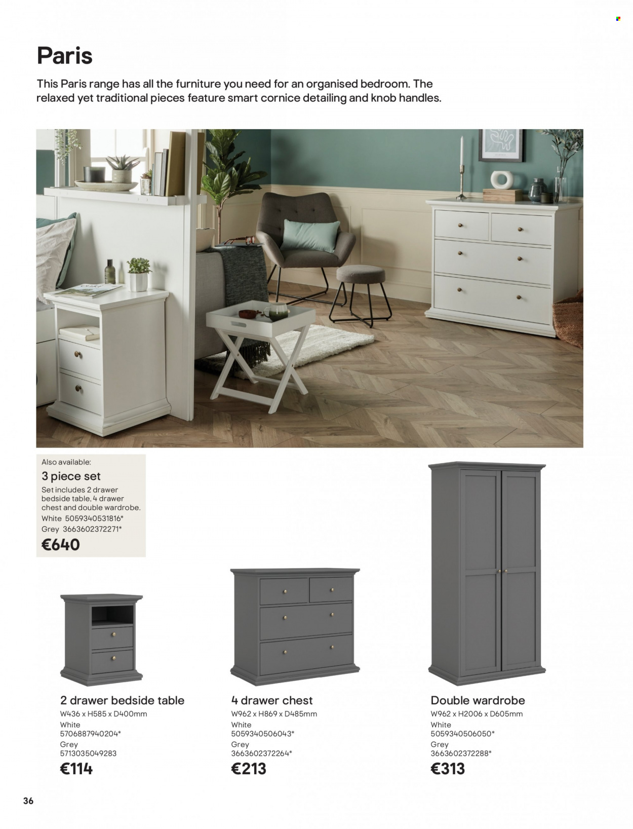 thumbnail - B&Q offer  - Sales products - table, wardrobe, bedside table. Page 36.