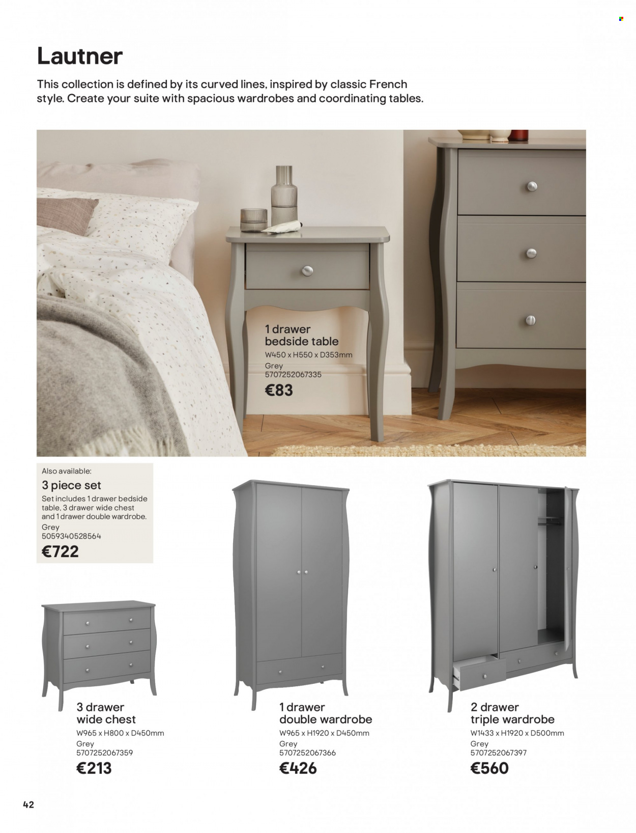 thumbnail - B&Q offer  - Sales products - table, wardrobes, wardrobe, bedside table. Page 42.