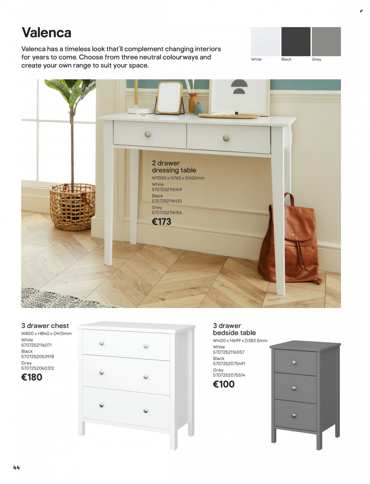 thumbnail - B&Q offer  - Sales products - table, bedside table, dressing table. Page 44.