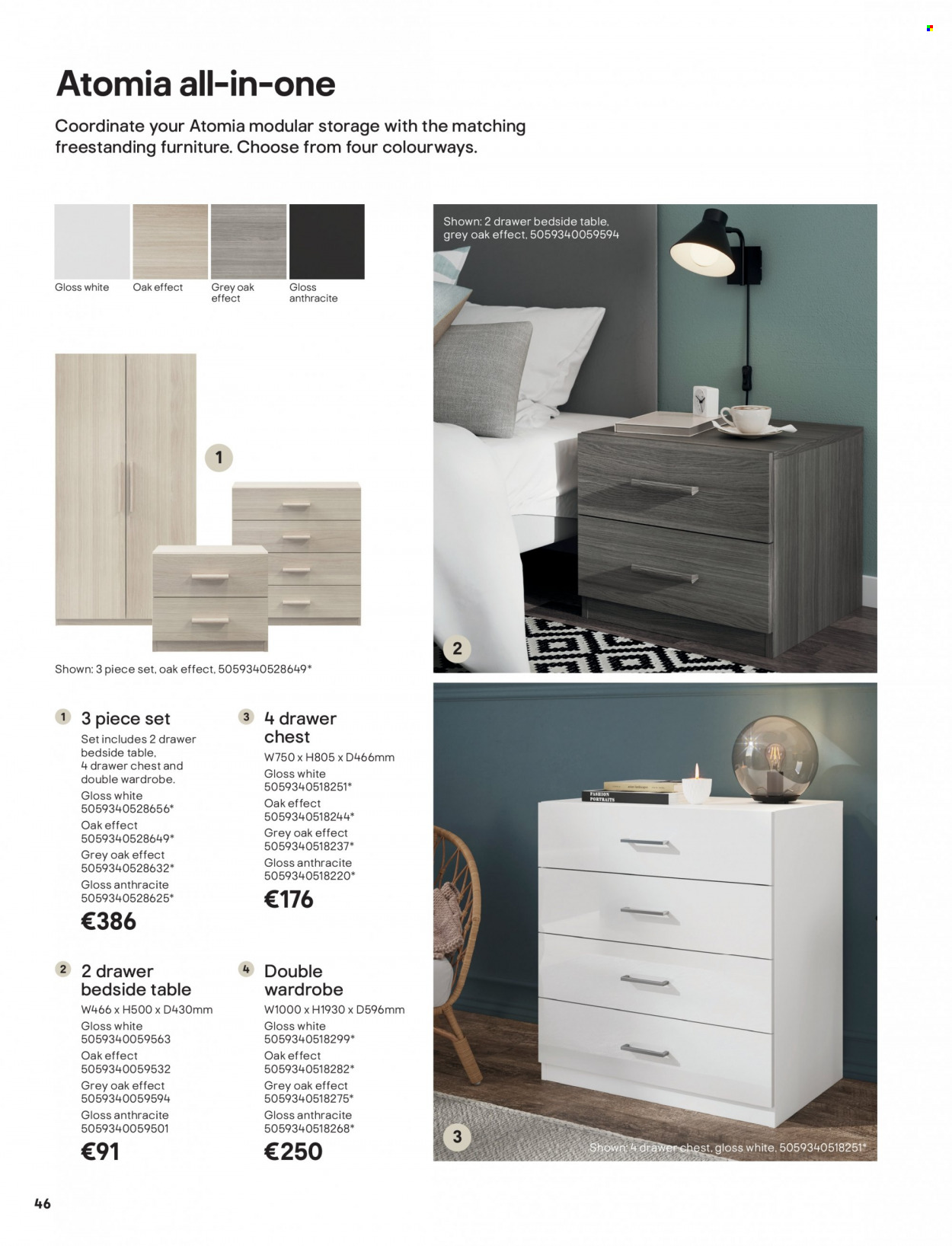 thumbnail - B&Q offer  - Sales products - table, wardrobe, bedside table. Page 46.