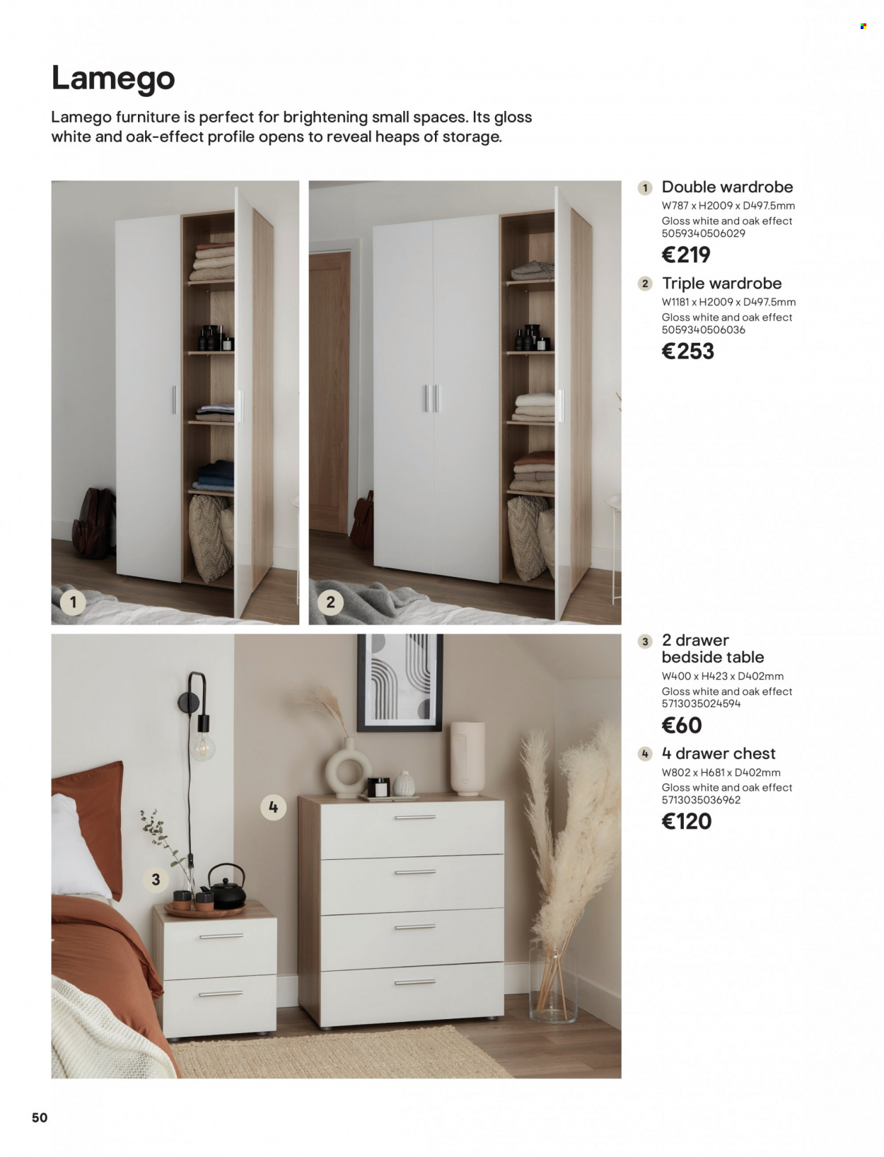 thumbnail - B&Q offer  - Sales products - table, wardrobe, bedside table. Page 50.