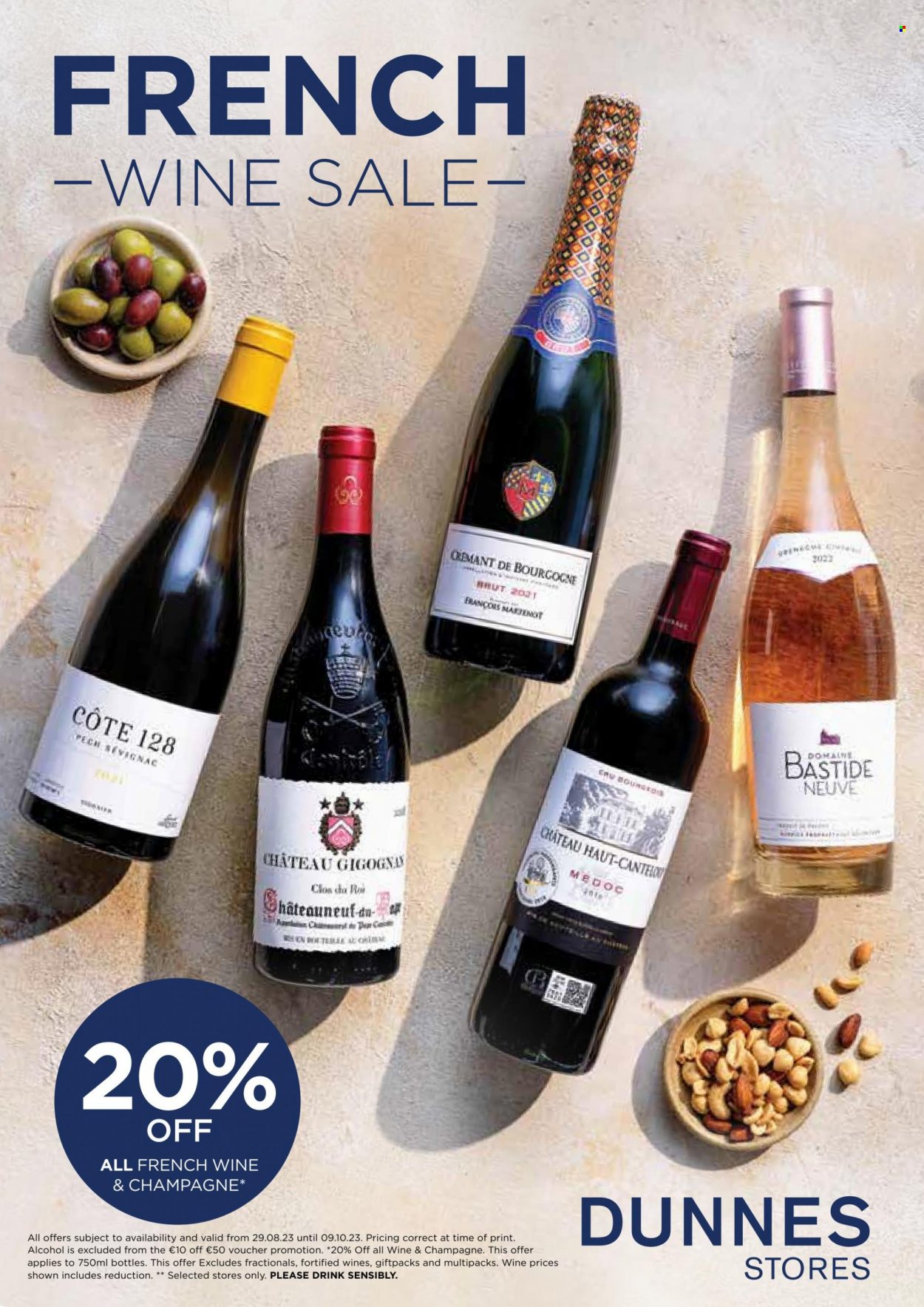 Dunnes Stores offer  - 09.10.2023 - 29.08.2033 - Sales products - sparkling wine, champagne, wine, alcohol. Page 1.