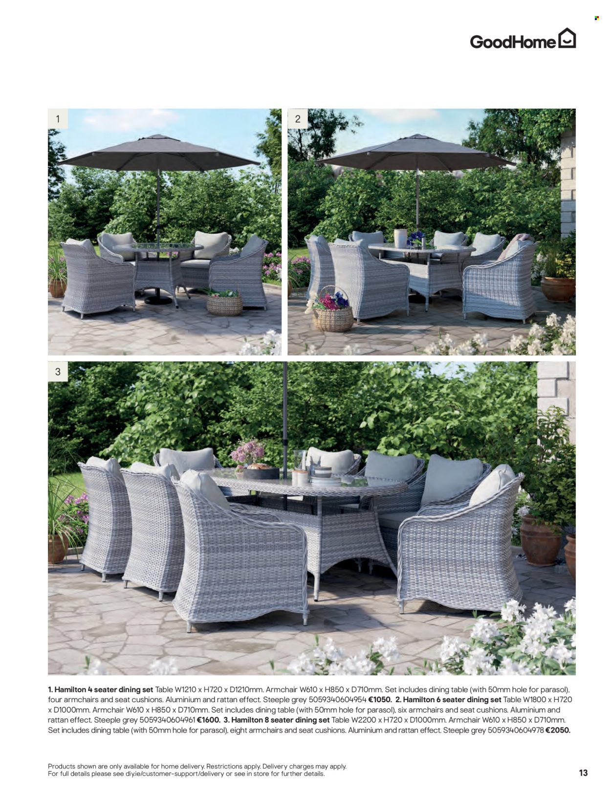 thumbnail - B&Q offer  - Sales products - dining set, dining table, table, arm chair, cushion. Page 13.