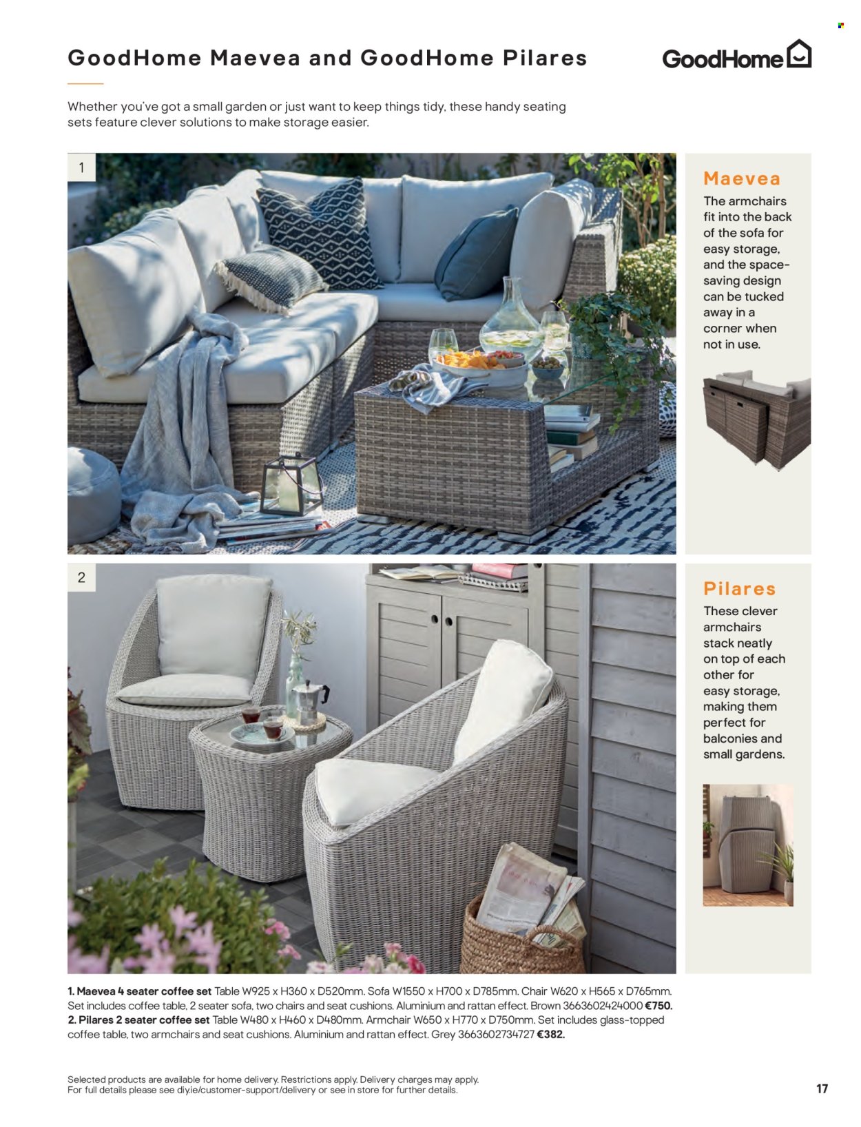 thumbnail - B&Q offer  - Sales products - table, chair, arm chair, sofa, coffee table, cushion. Page 17.