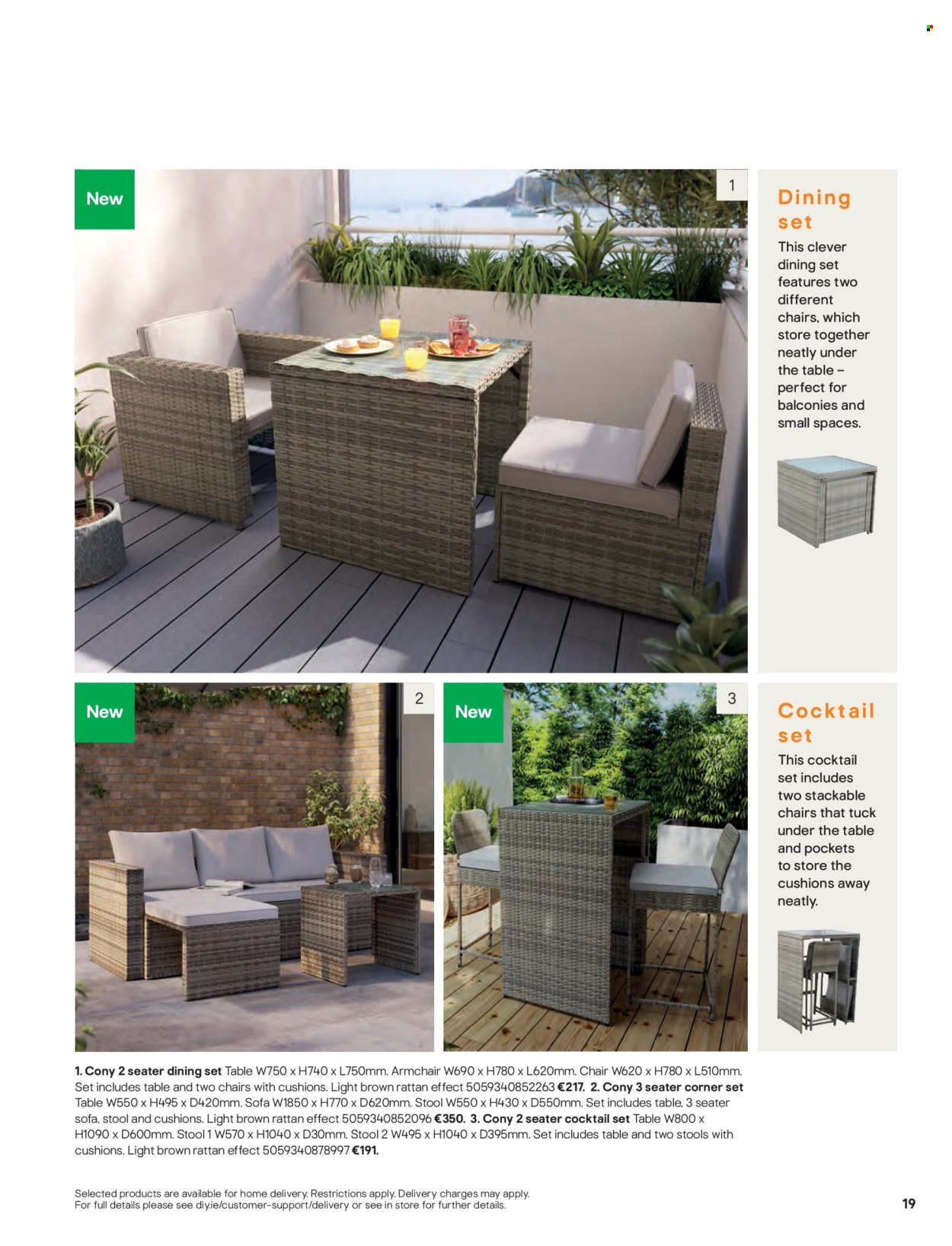 thumbnail - B&Q offer  - Sales products - dining set, stool, chair, arm chair, sofa. Page 19.