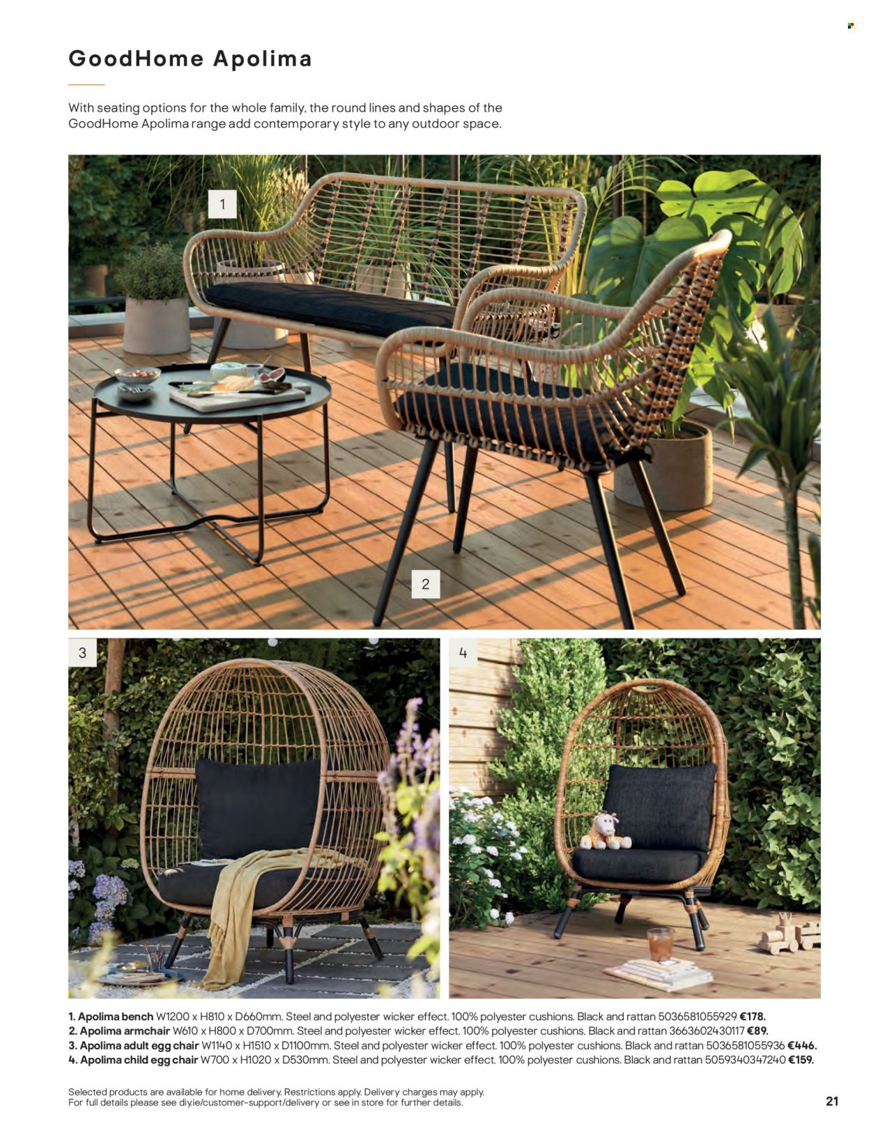 thumbnail - B&Q offer  - Sales products - chair, bench, arm chair, cushion. Page 21.