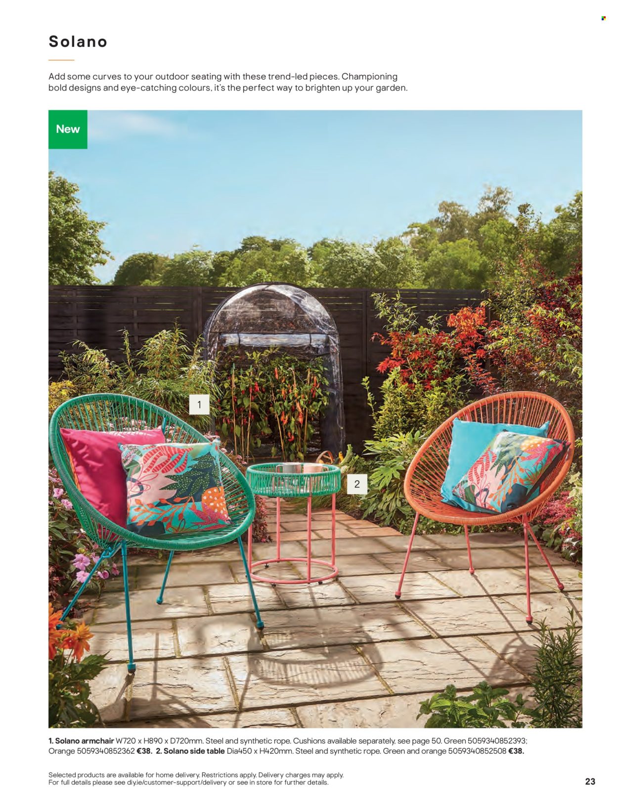 thumbnail - B&Q offer  - Sales products - table, arm chair, sidetable, cushion. Page 23.
