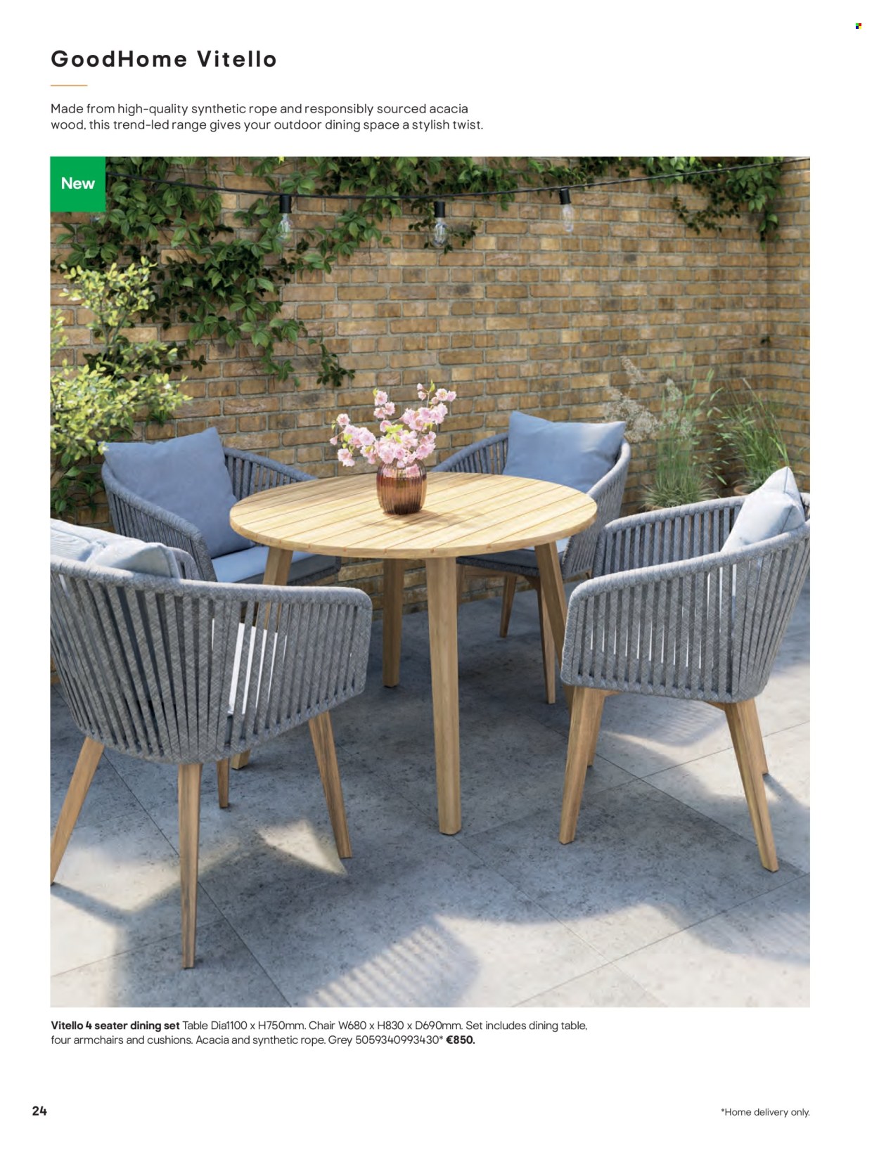 thumbnail - B&Q offer  - Sales products - dining set, dining table, table, chair, arm chair, cushion. Page 24.