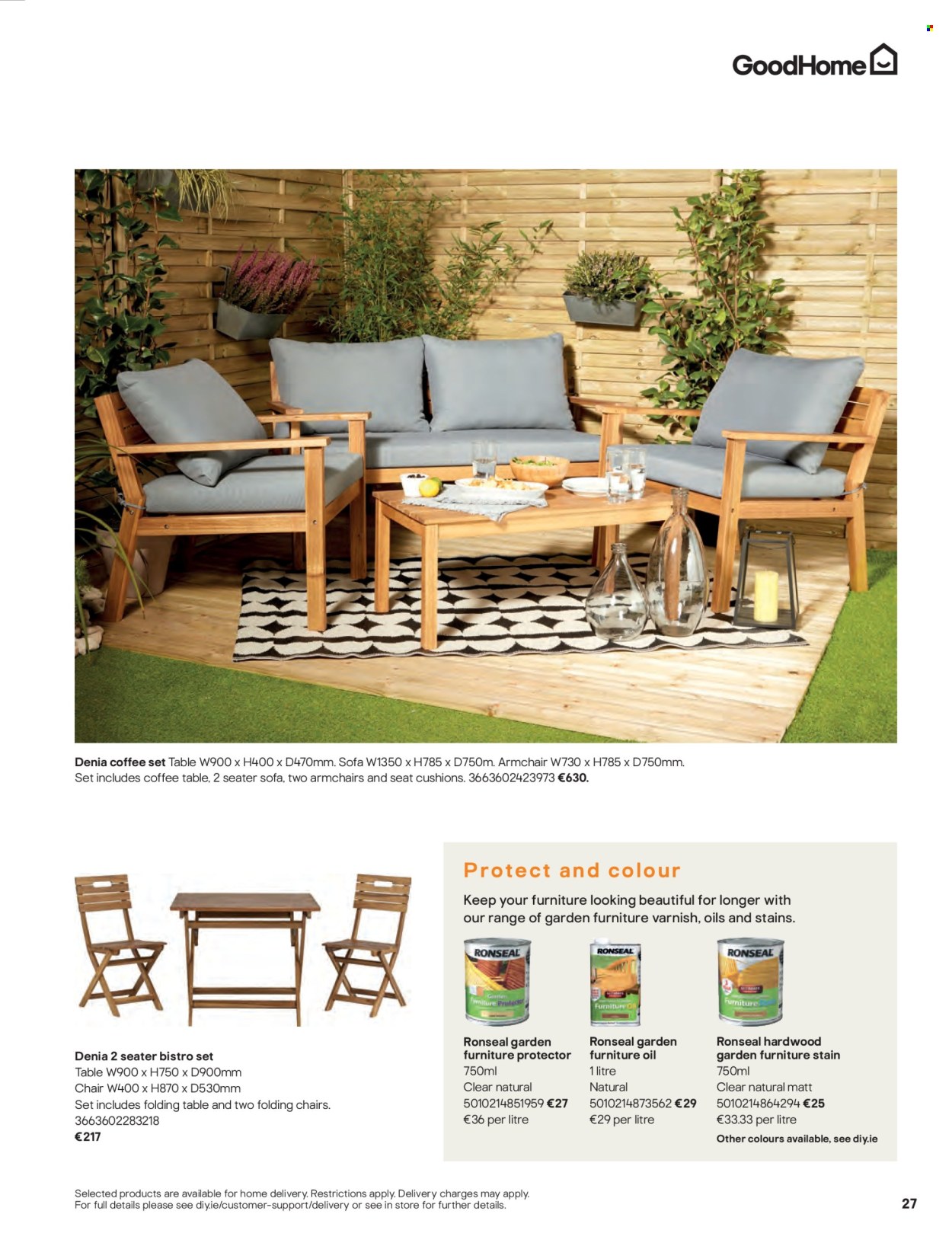 thumbnail - B&Q offer  - Sales products - table, chair, arm chair, sofa, coffee table, garden furniture, folding table, cushion. Page 27.