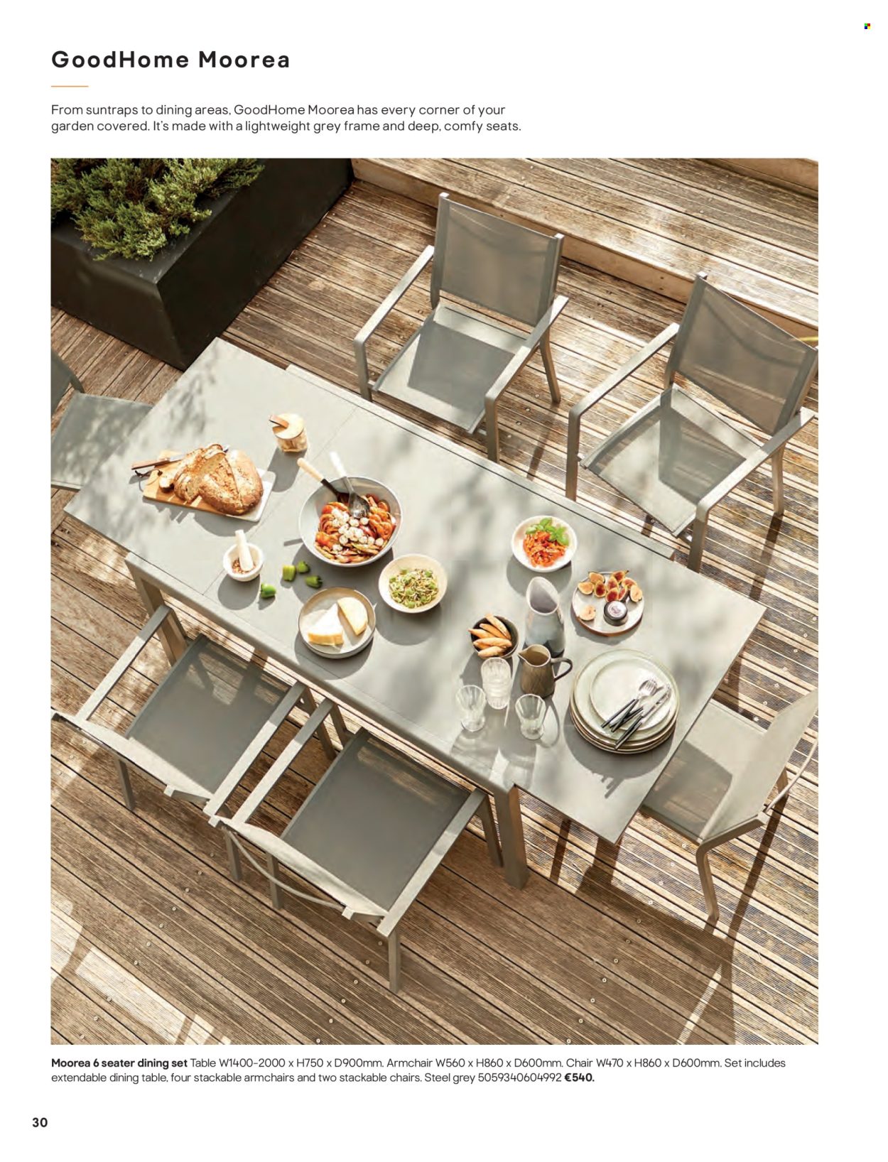 thumbnail - B&Q offer  - Sales products - dining set, dining table, table, chair, arm chair. Page 30.