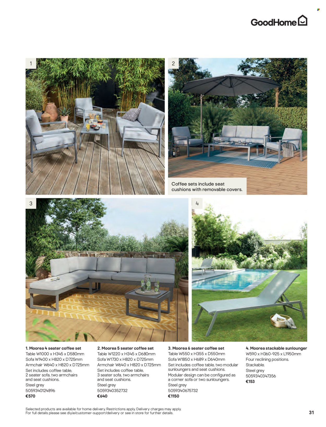 thumbnail - B&Q offer  - Sales products - table, arm chair, corner sofa, sofa, coffee table, lounger, cushion. Page 31.