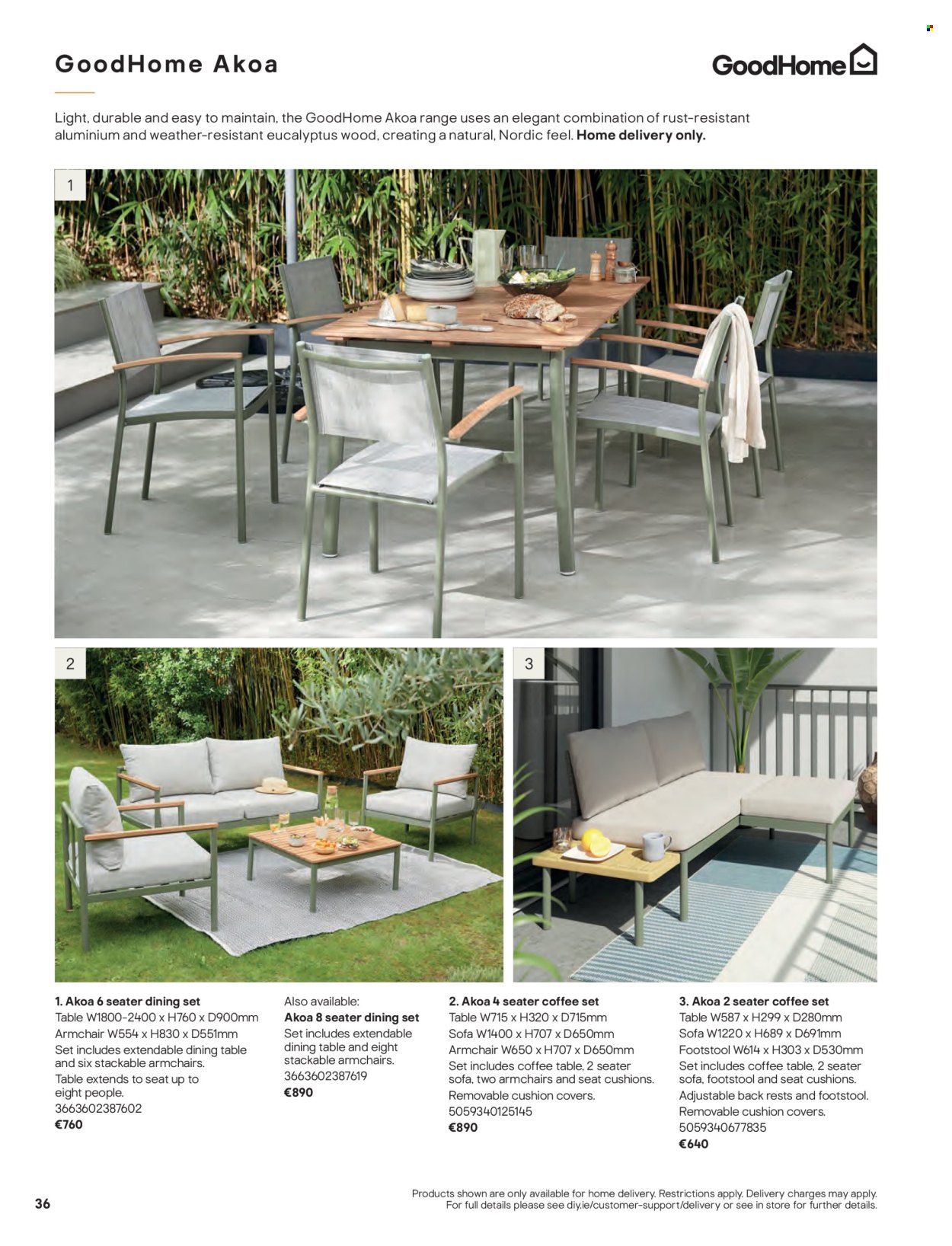 thumbnail - B&Q offer  - Sales products - dining set, dining table, table, arm chair, sofa, coffee table, cushion. Page 36.