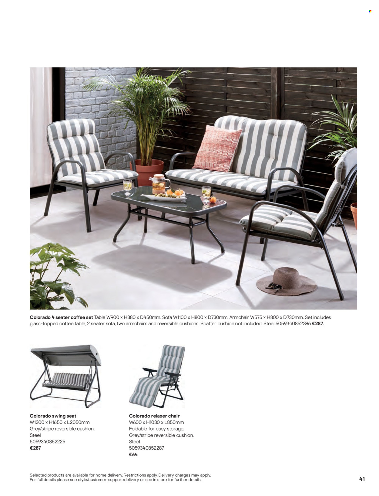 thumbnail - B&Q offer  - Sales products - table, chair, arm chair, sofa, coffee table, cushion. Page 41.