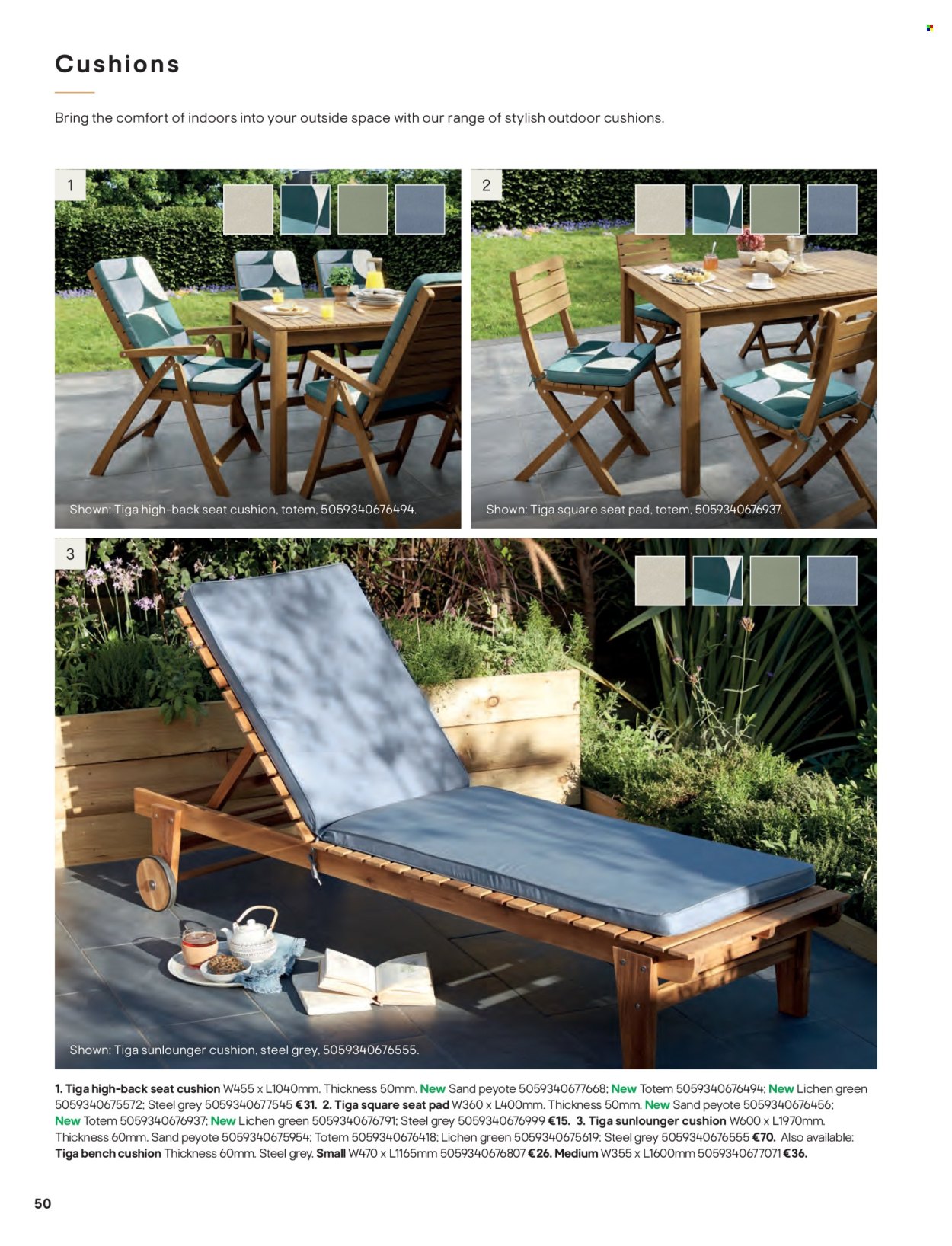 thumbnail - B&Q offer  - Sales products - lounger cushion, seat cushion, bench cushion, chair pad. Page 50.