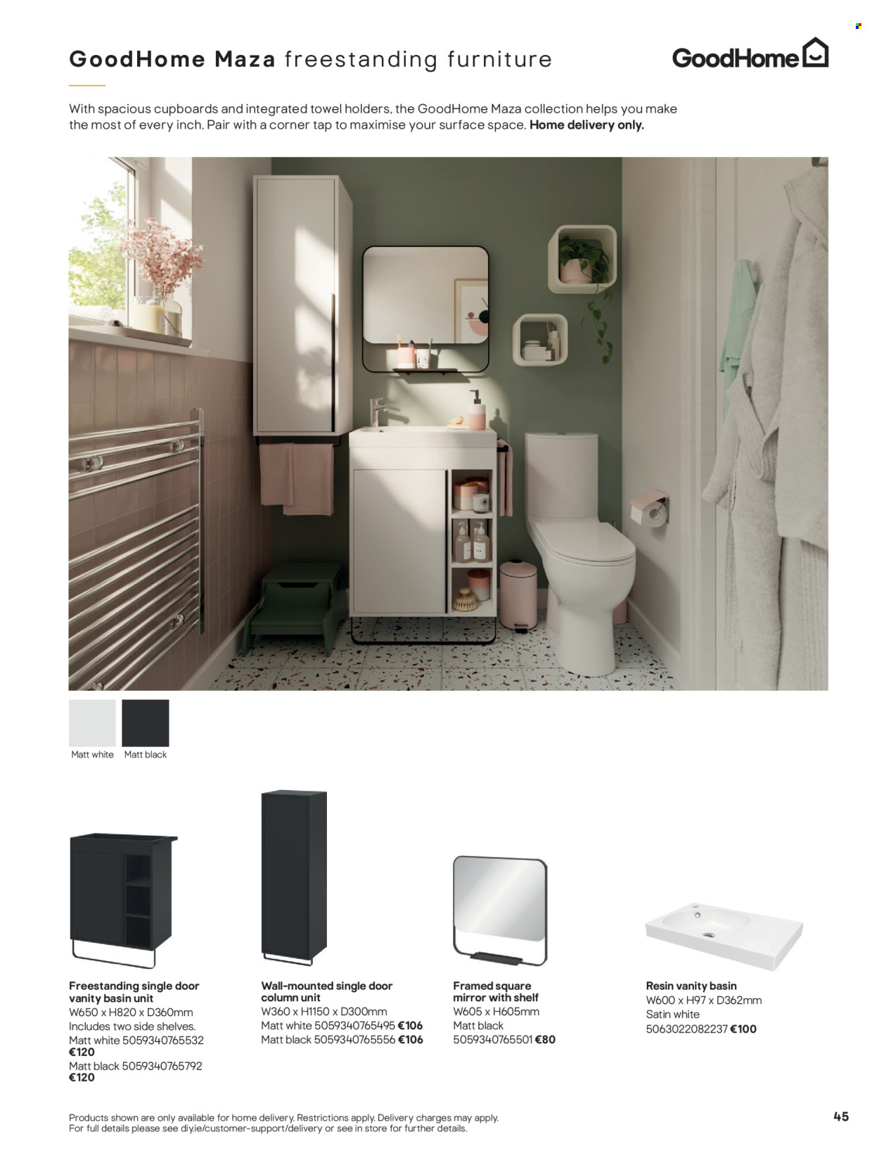 thumbnail - B&Q offer  - Sales products - cupboard, vanity, mirror, mirror with shelf, towel. Page 45.