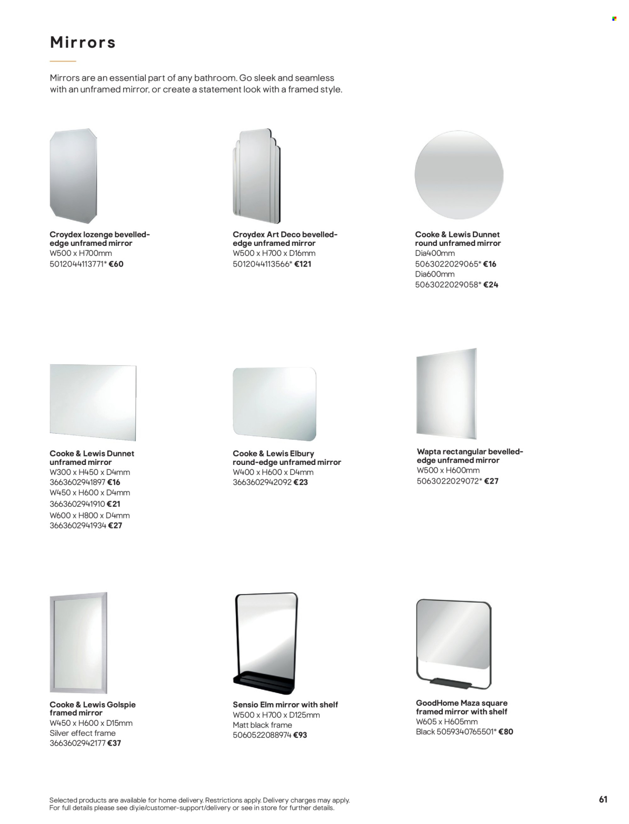 thumbnail - B&Q offer  - Sales products - mirror, mirror with shelf. Page 61.