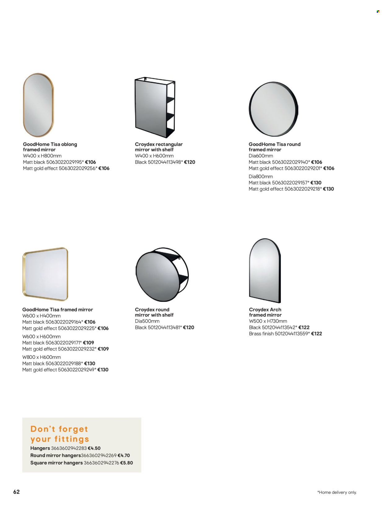 thumbnail - B&Q offer  - Sales products - mirror, mirror with shelf. Page 62.