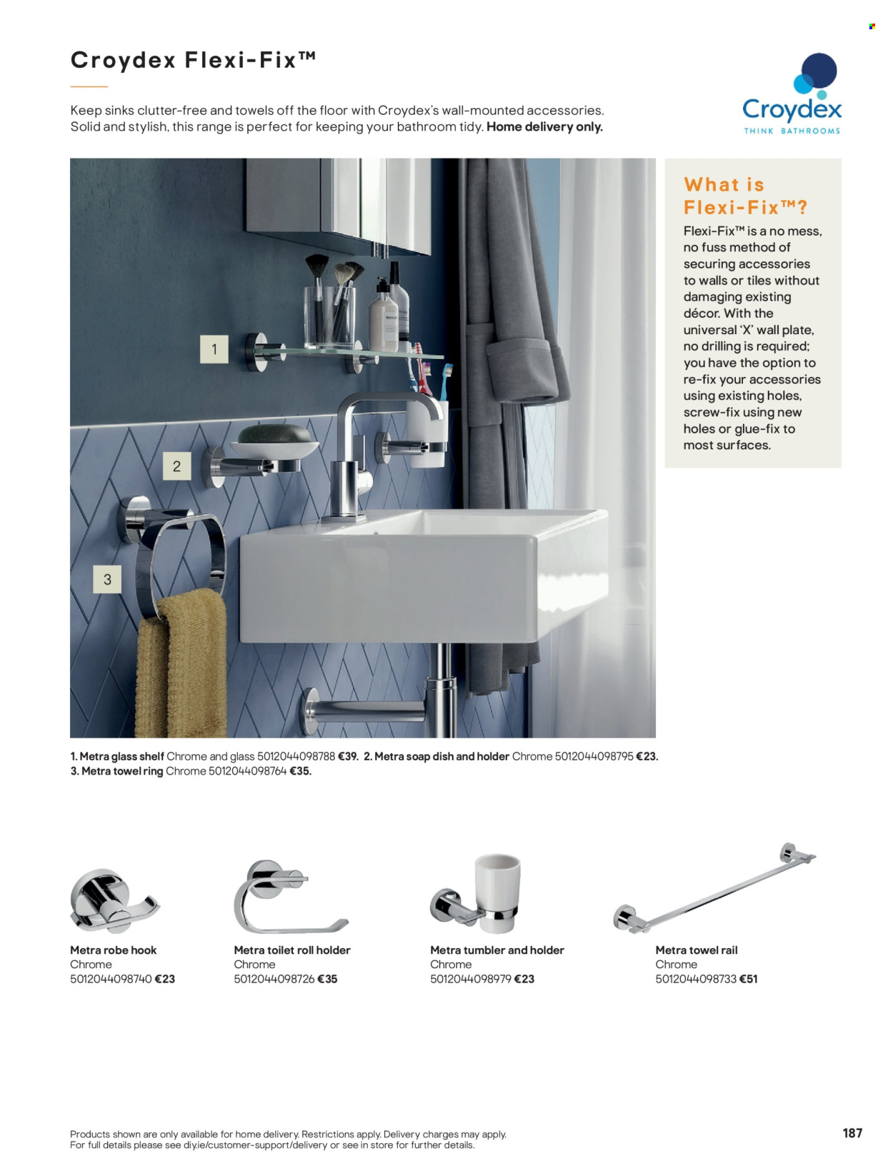 thumbnail - B&Q offer  - Sales products - shelves, hook, soap dish, toilet roll holder, towel hanger, holder. Page 187.