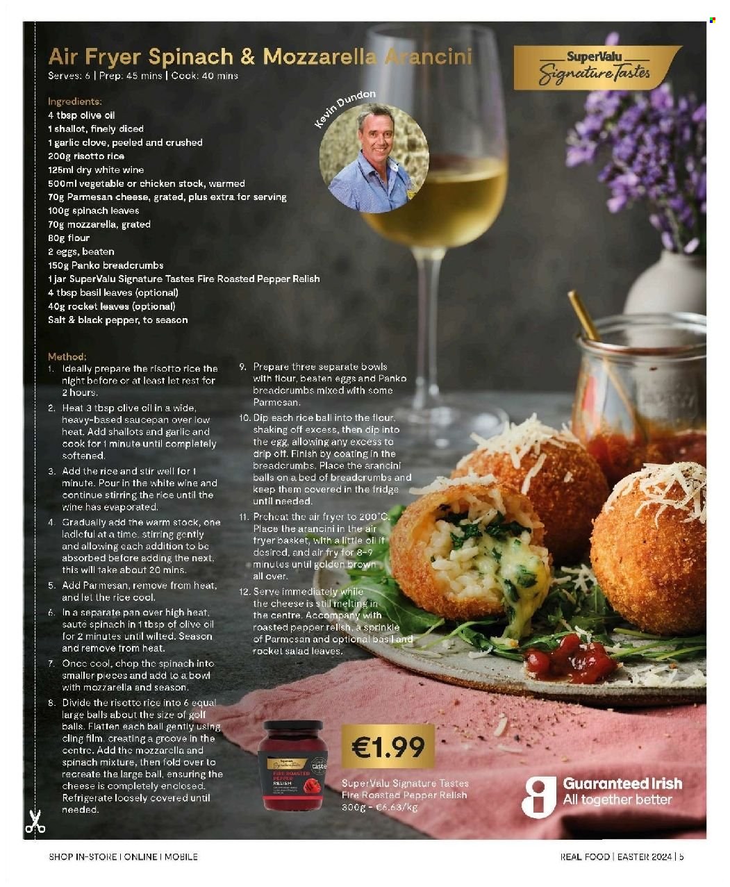 thumbnail - SuperValu offer  - Sales products - panko breadcrumbs, shallots, parmesan, relish, basil, wine, alcohol, eggs. Page 5.