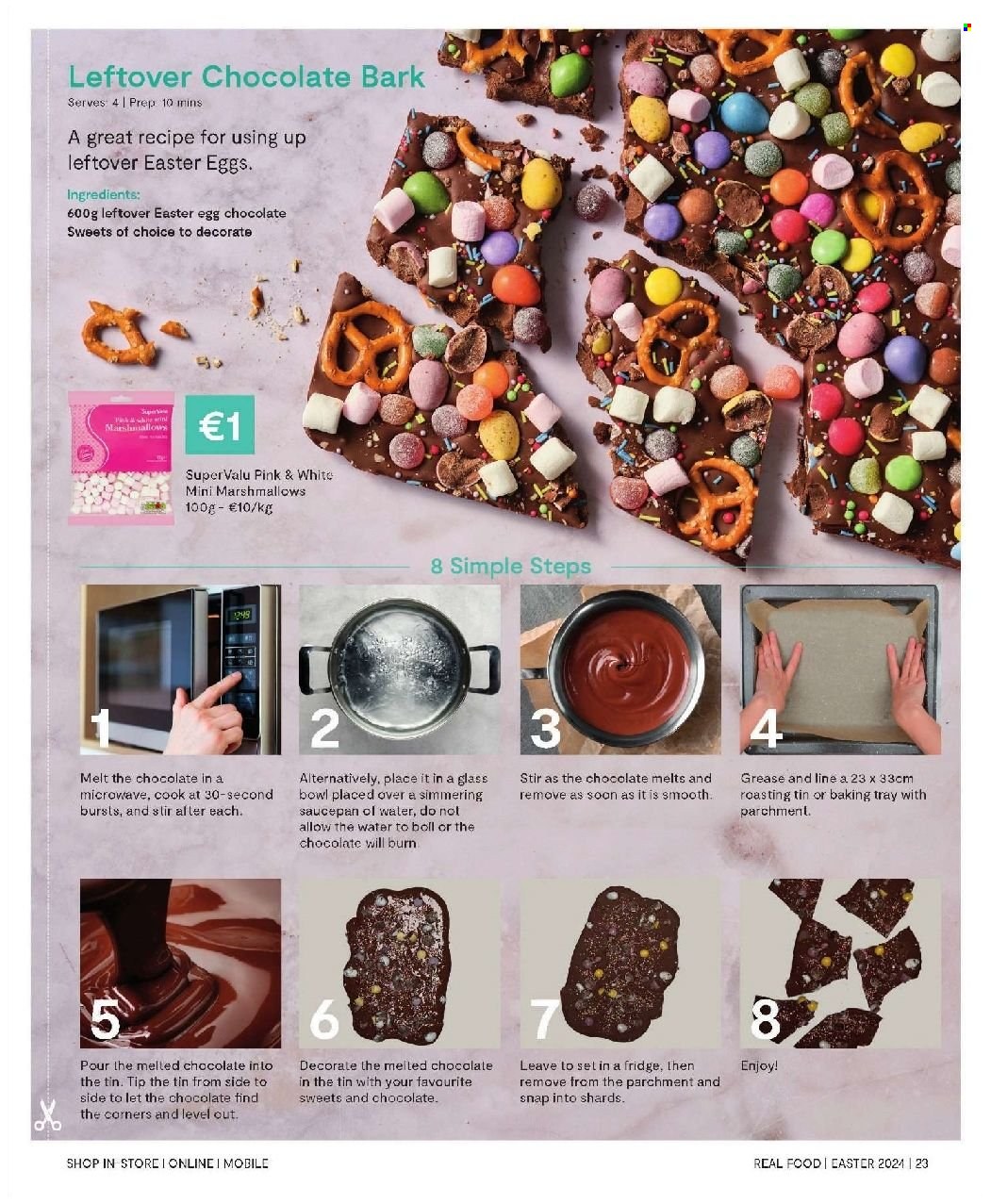 thumbnail - SuperValu offer  - Sales products - marshmallows, easter egg, sweets, water. Page 23.