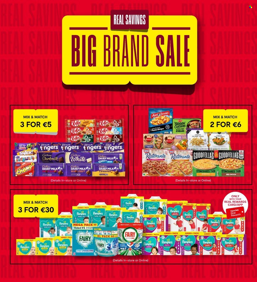 thumbnail - SuperValu offer  - 18.04.2024 - 01.05.2024 - Sales products - Aunt Bessie's, potato wedges, chocolate, Cadbury, Dairy Milk, caramel, chicken, Pampers, pants, nappies, Fairy. Page 3.