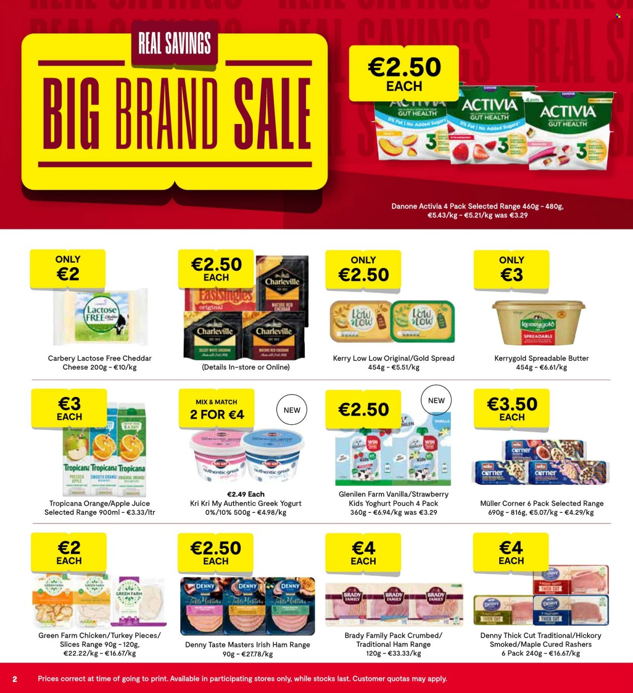 thumbnail - SuperValu offer  - 18.04.2024 - 01.05.2024 - Sales products - ham, cheddar, cheese, greek yoghurt, yoghurt, Danone, Müller, Activia, spreadable butter, apple juice, juice, water, baby snack, chicken, turkey. Page 4.