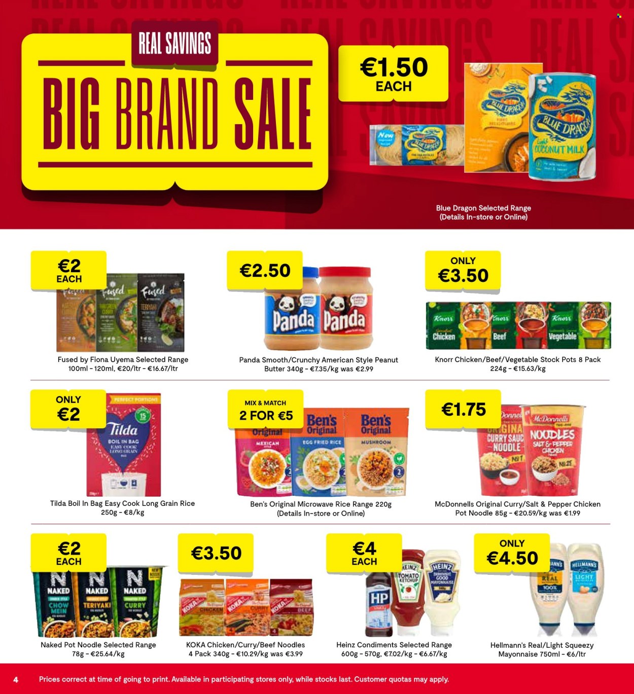 thumbnail - SuperValu offer  - 18.04.2024 - 01.05.2024 - Sales products - vegetable stock, instant noodles, Knorr, noodles, ready meal, plant-based milk, Hellmann’s, coconut milk, Heinz, Uncle Ben's, long grain rice, ketchup, peanut butter. Page 6.